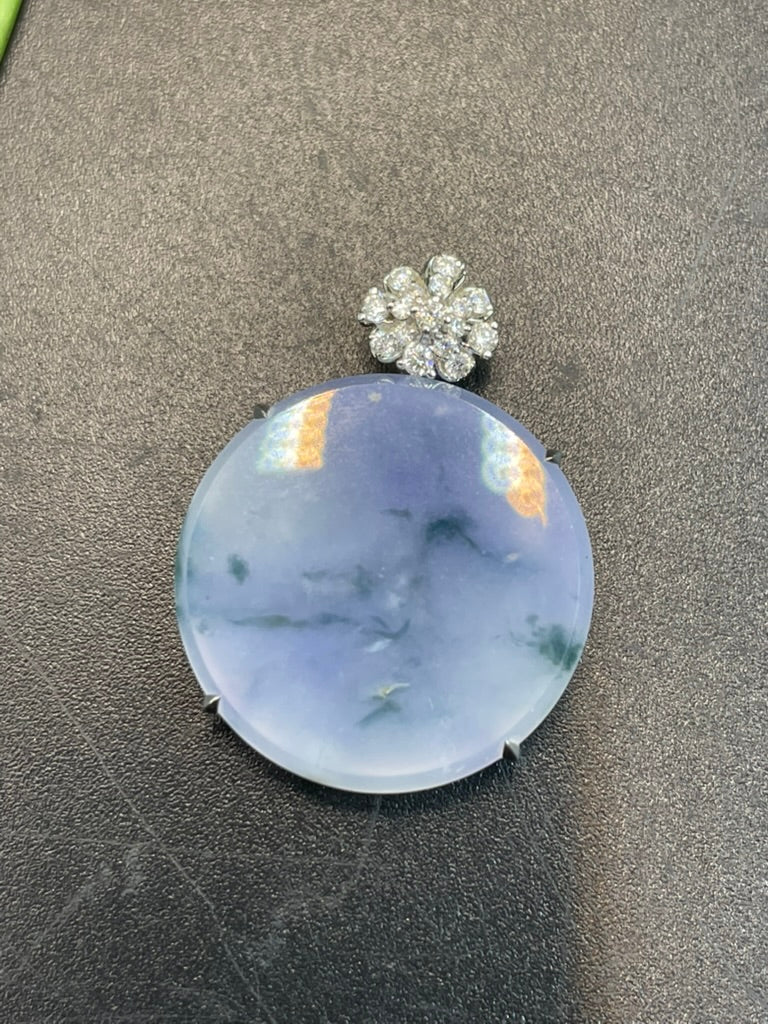 天然緬甸翡翠冰紫飄綠花無事圓牌吊墜