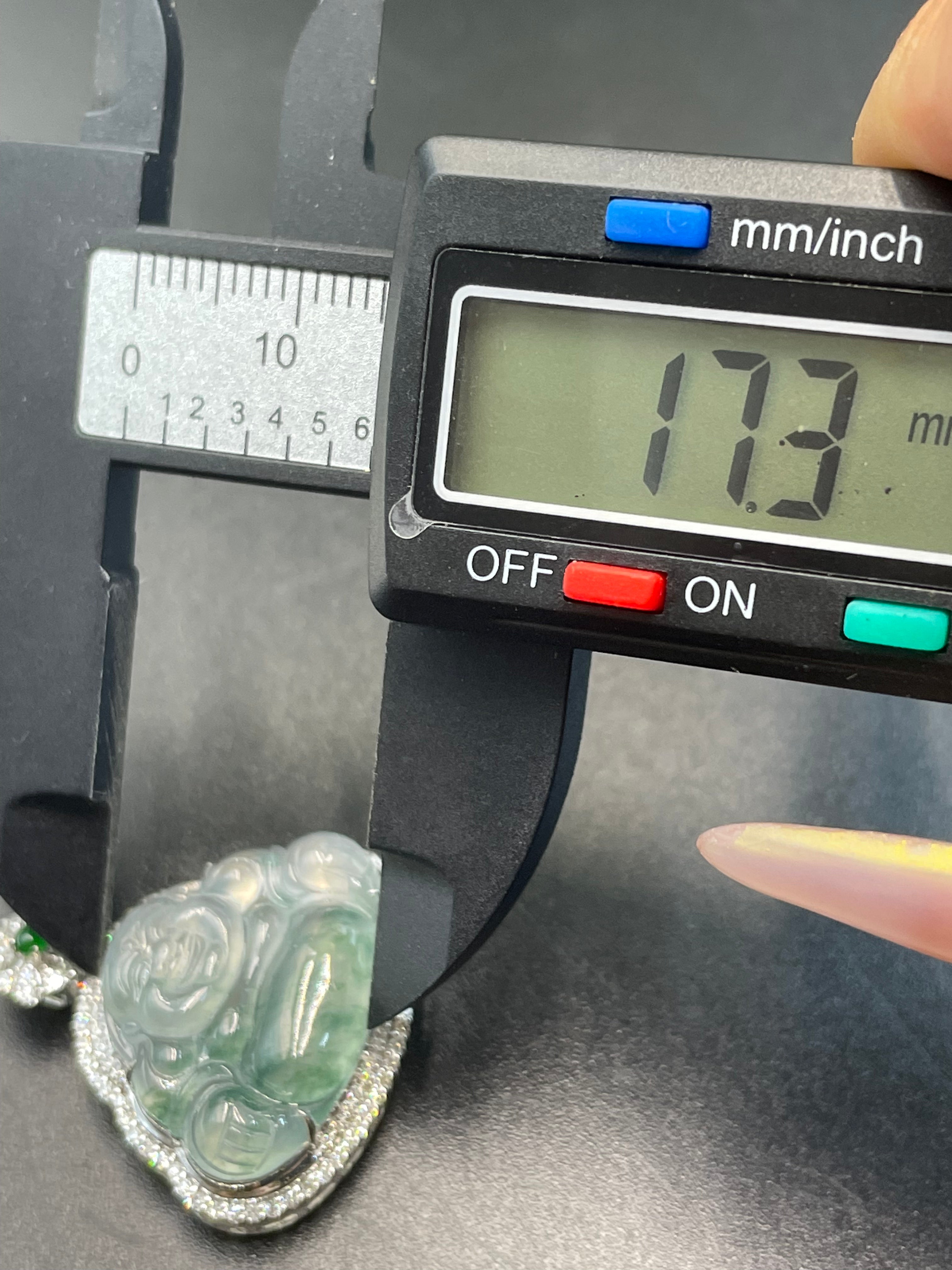 緬甸天然翡翠冰飄綠花彌勒吊墜