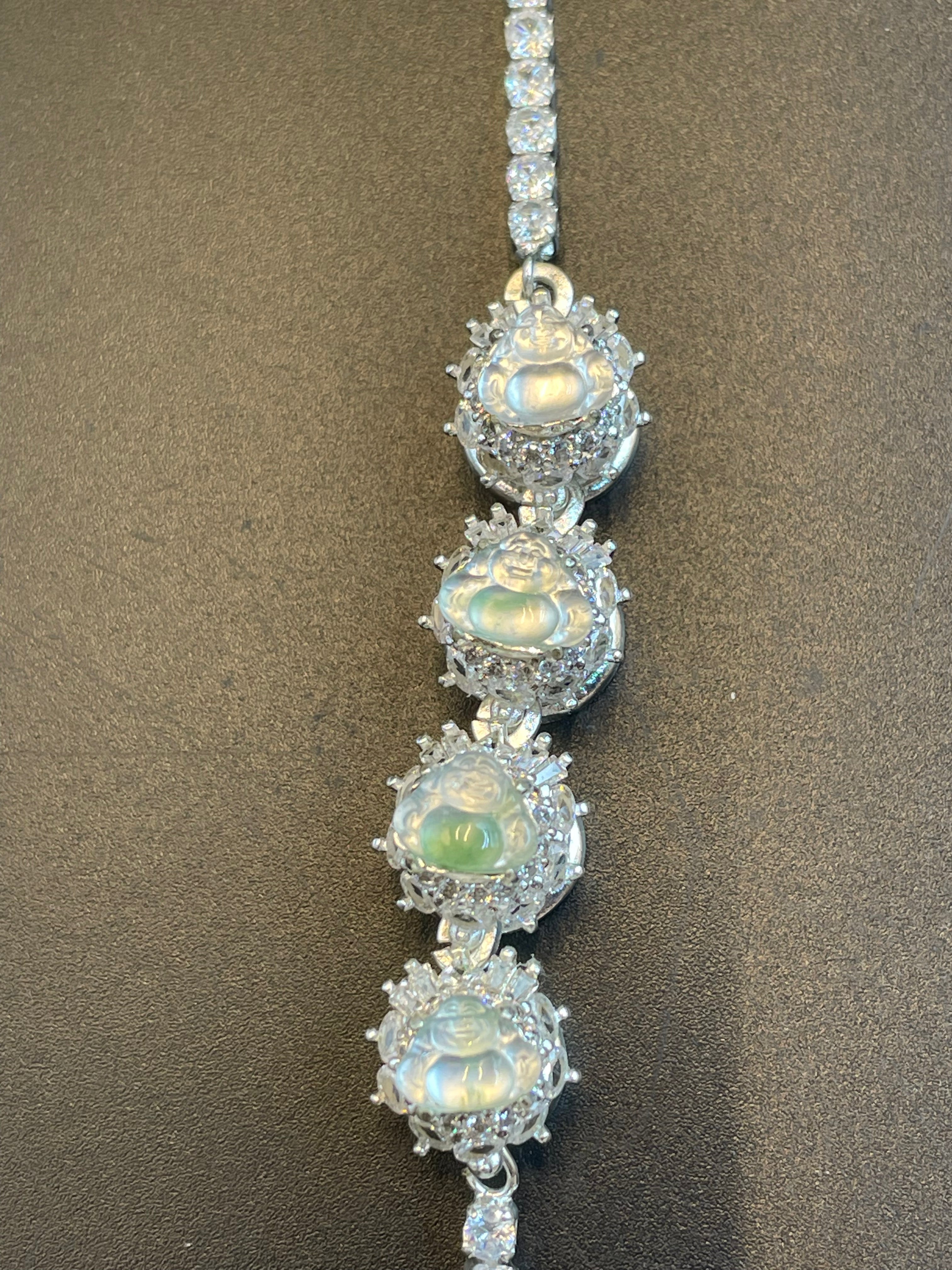 緬甸天然翡翠冰飄綠花彌勒手鏈