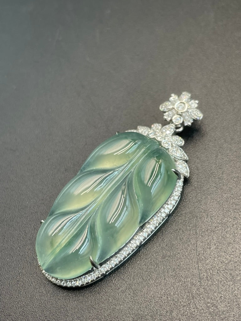 緬甸天然翡翠冰晴葉子/金枝玉葉吊墜