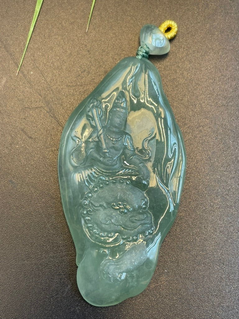 天然緬甸翡翠文殊菩薩吊墜