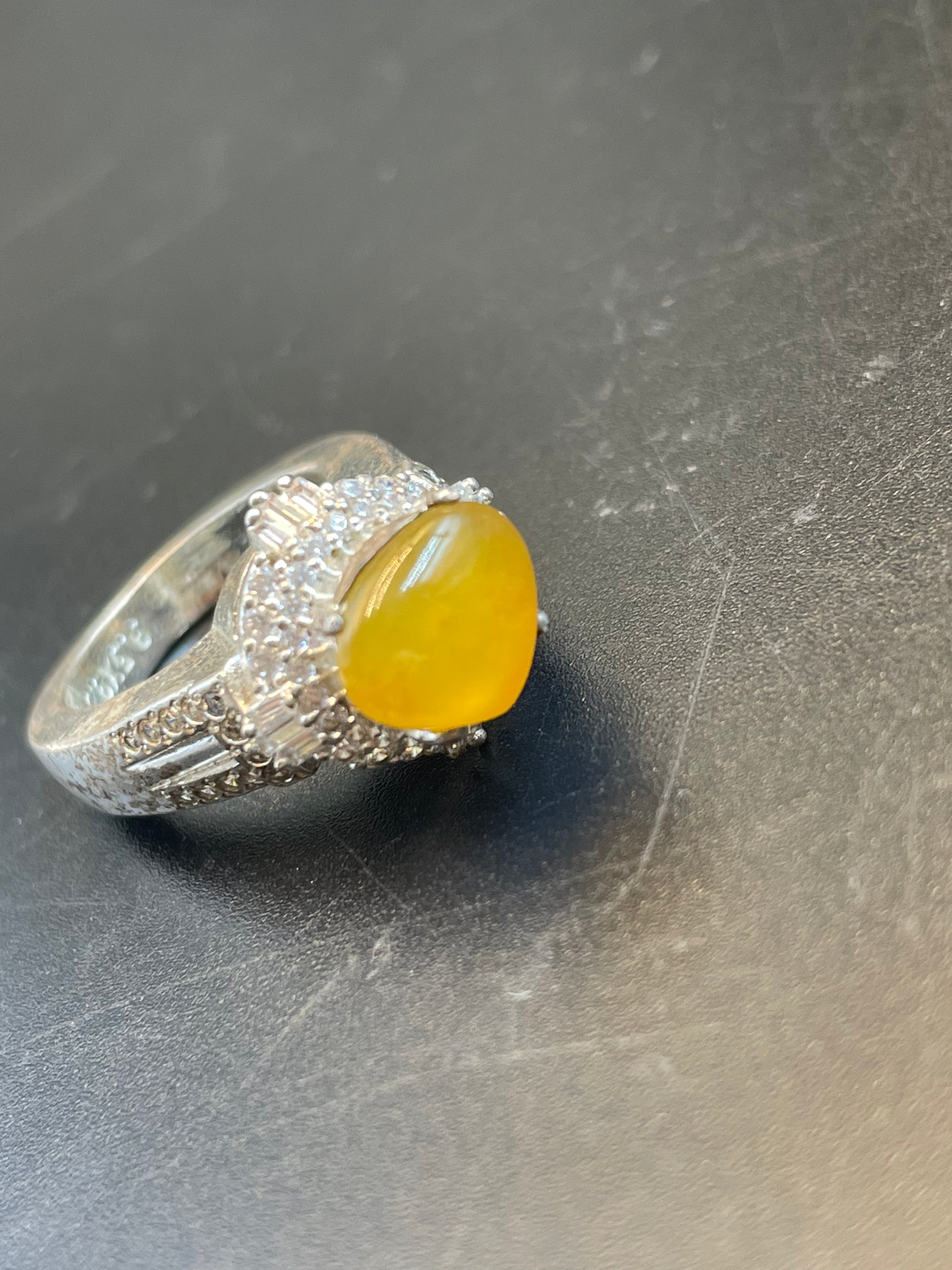 緬甸天然翡翠黃翡心形蛋面戒指