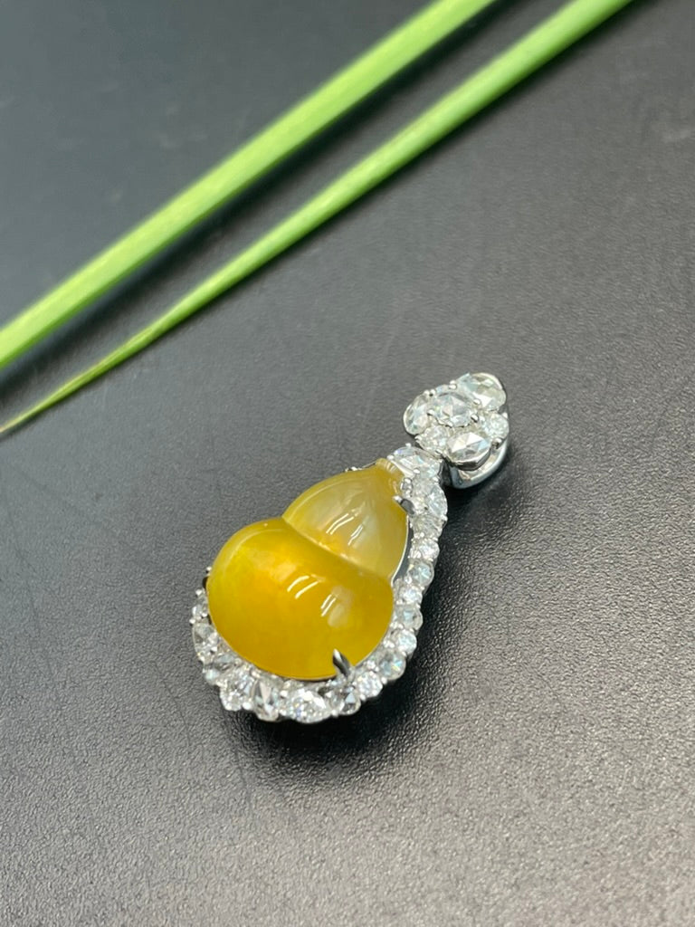 天然緬甸翡翠冰黃翡福祿吊墜