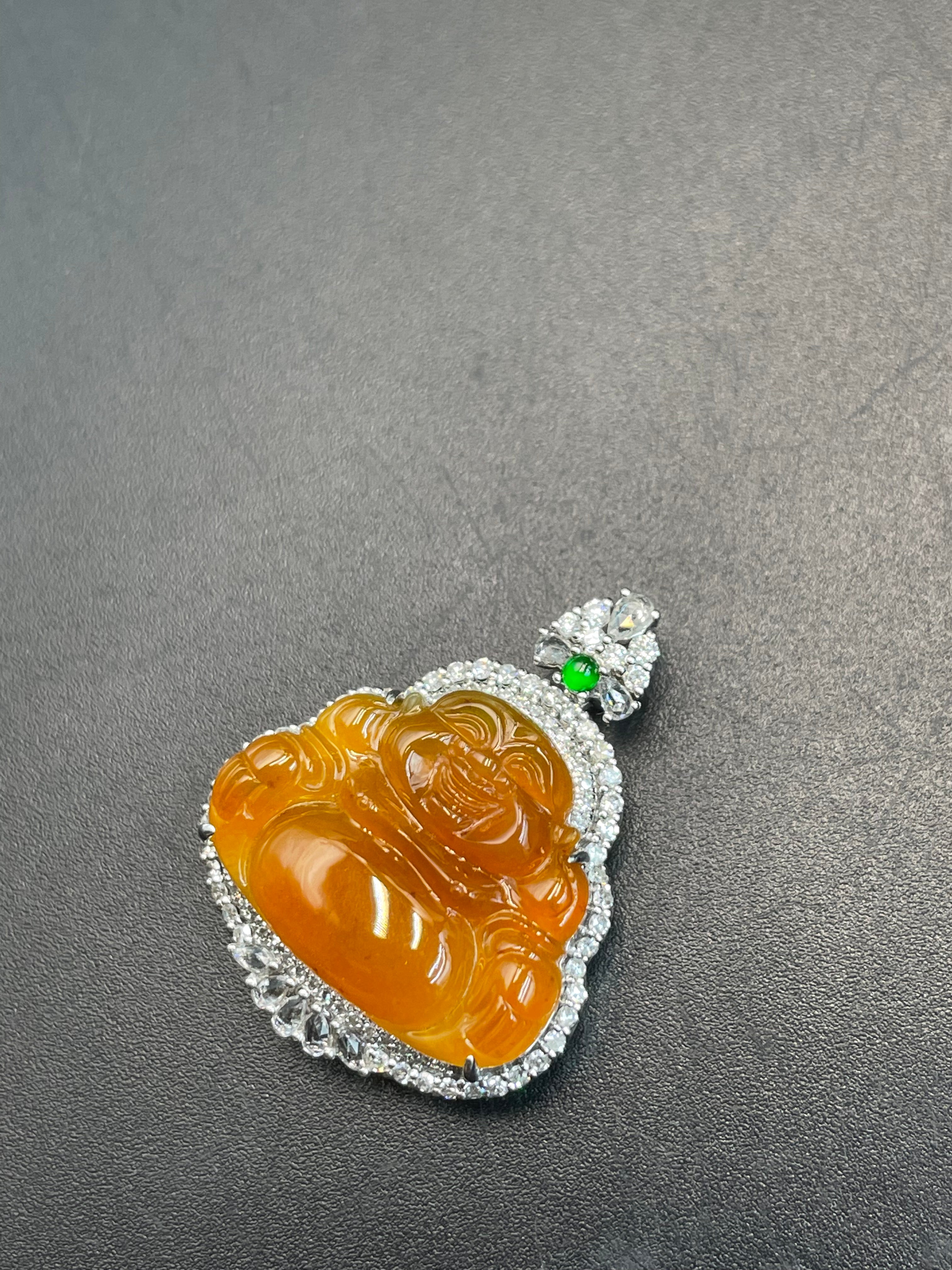 緬甸天然翡翠黃翡彌勒吊墜