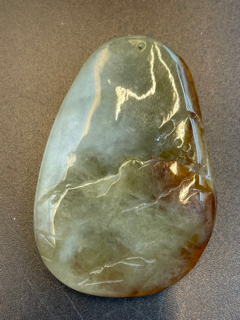 天然緬甸翡翠山水吊墜