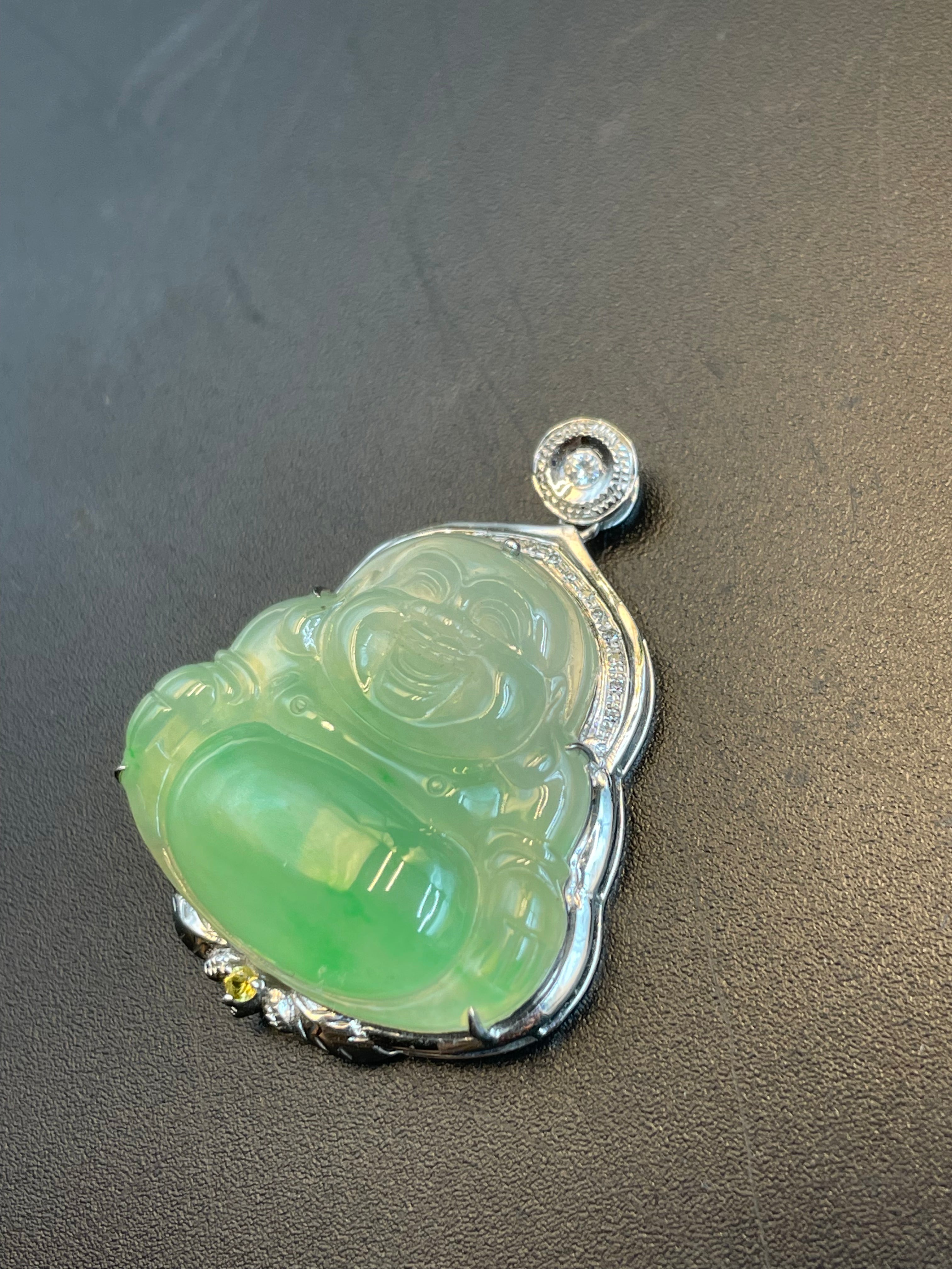 緬甸天然翡翠冰晴飄花彌勒吊墜