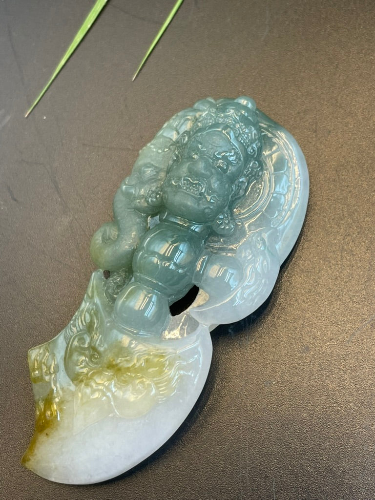 天然緬甸翡翠降魔護道吊墜