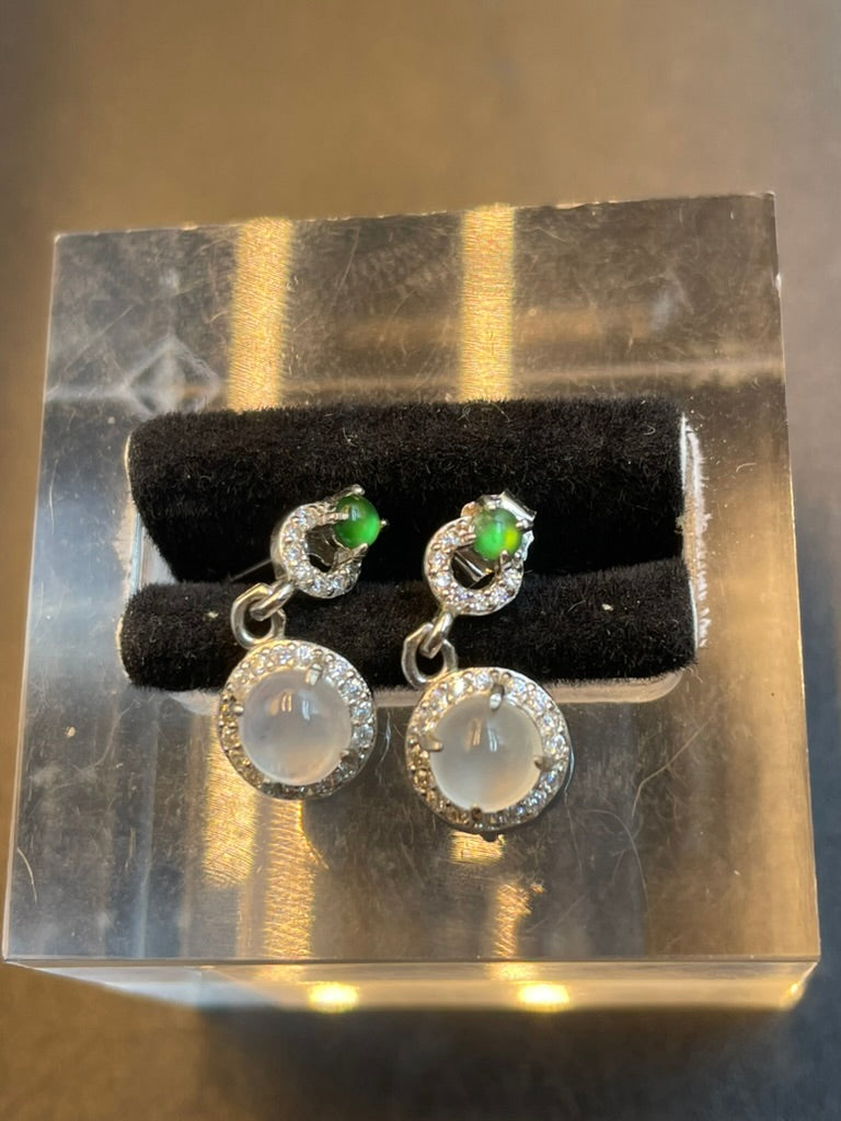 緬甸天然翡翠冰種蛋面耳環耳釘耳墜/禮物/簡約