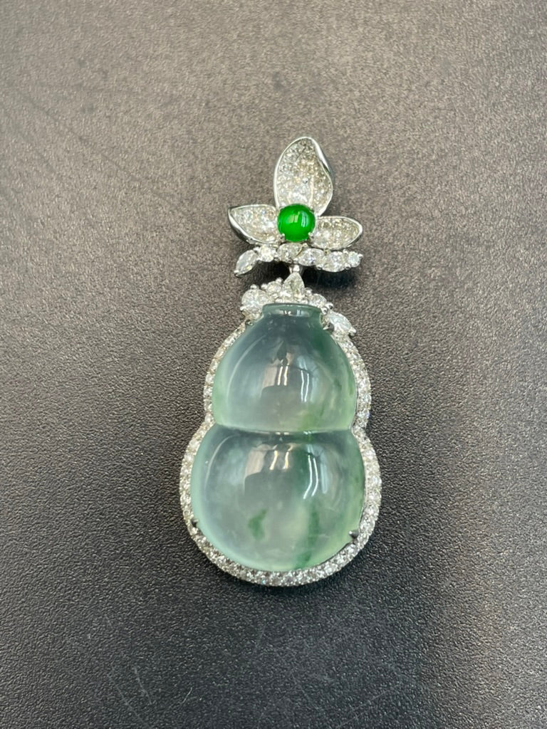緬甸天然翡翠冰飄花福祿吊墜