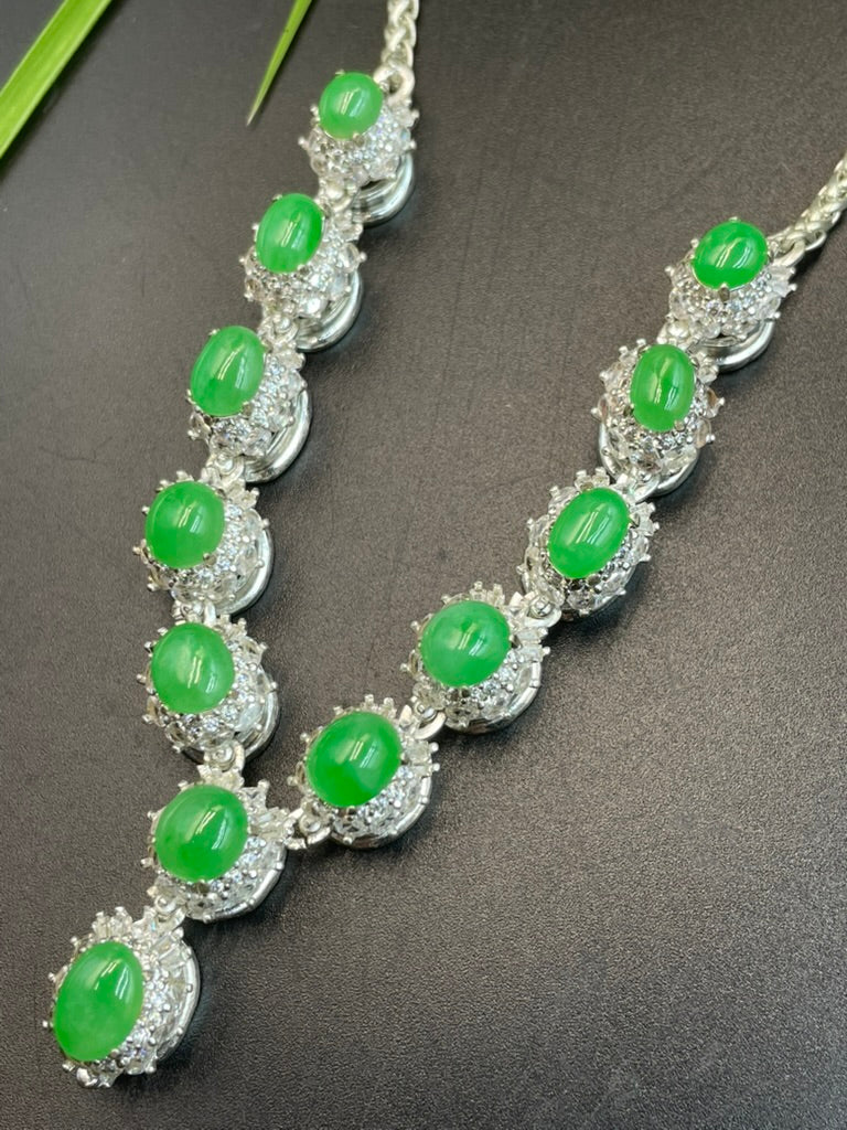 緬甸天然翡翠陽綠蛋面吊墜項鍊