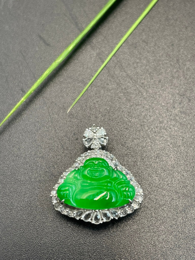 天然緬甸翡翠陽綠彌勒吊墜