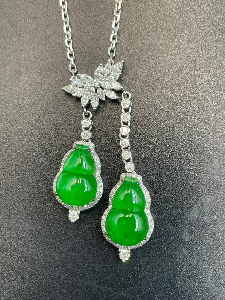 緬甸天然翡翠陽綠葫蘆/福祿吊墜耳環耳飾