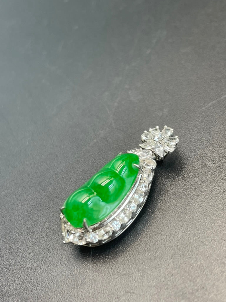 緬甸天然翡翠陽綠福豆/三元及第吊墜