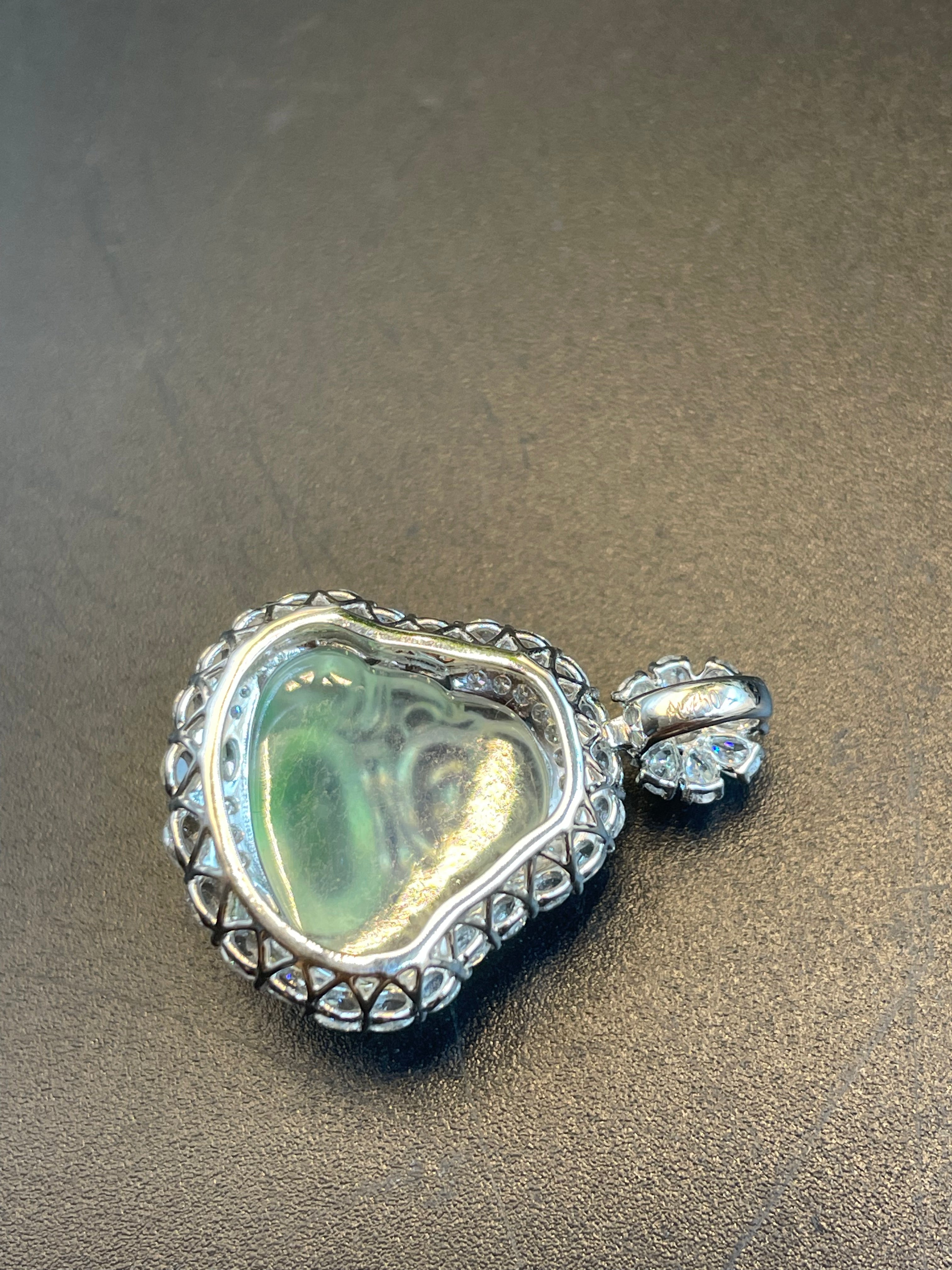 緬甸天然翡翠冰飄綠花彌勒佛公吊墜