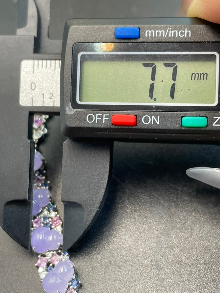 緬甸天然翡翠 紫羅蘭葫蘆/福祿蛋面手鏈 18k金鑲嵌伴鉆