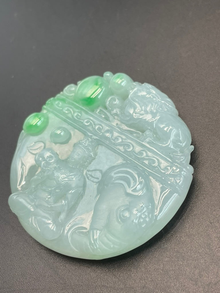 緬甸天然翡翠文殊菩薩吊墜