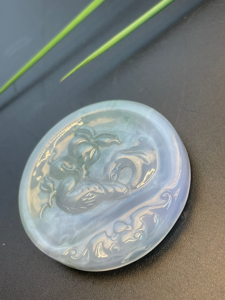 緬甸天然翡翠花鳥圓牌吊墜