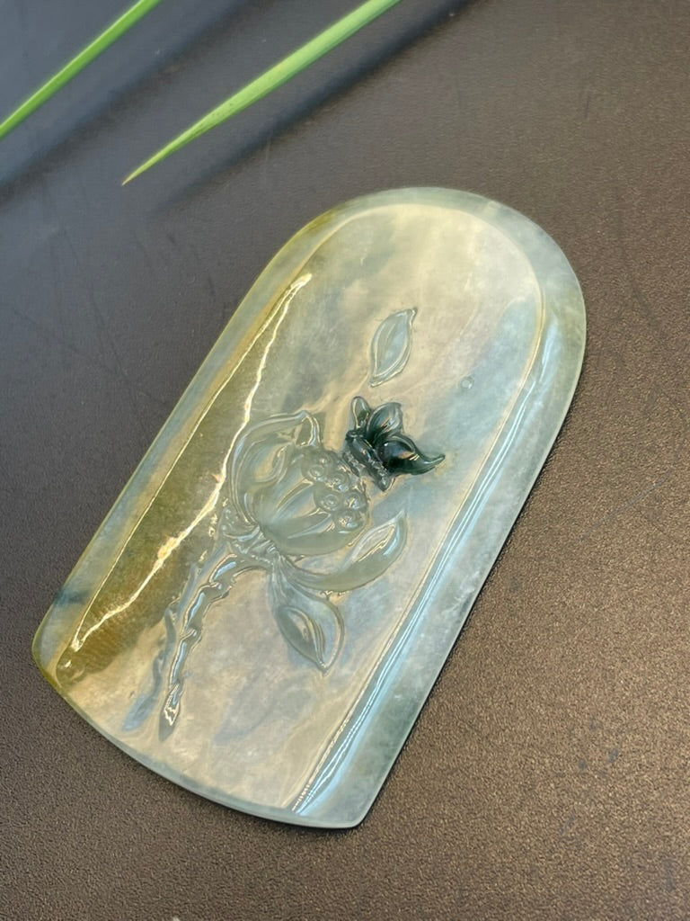 緬甸天然翡翠蝶戀花吊墜