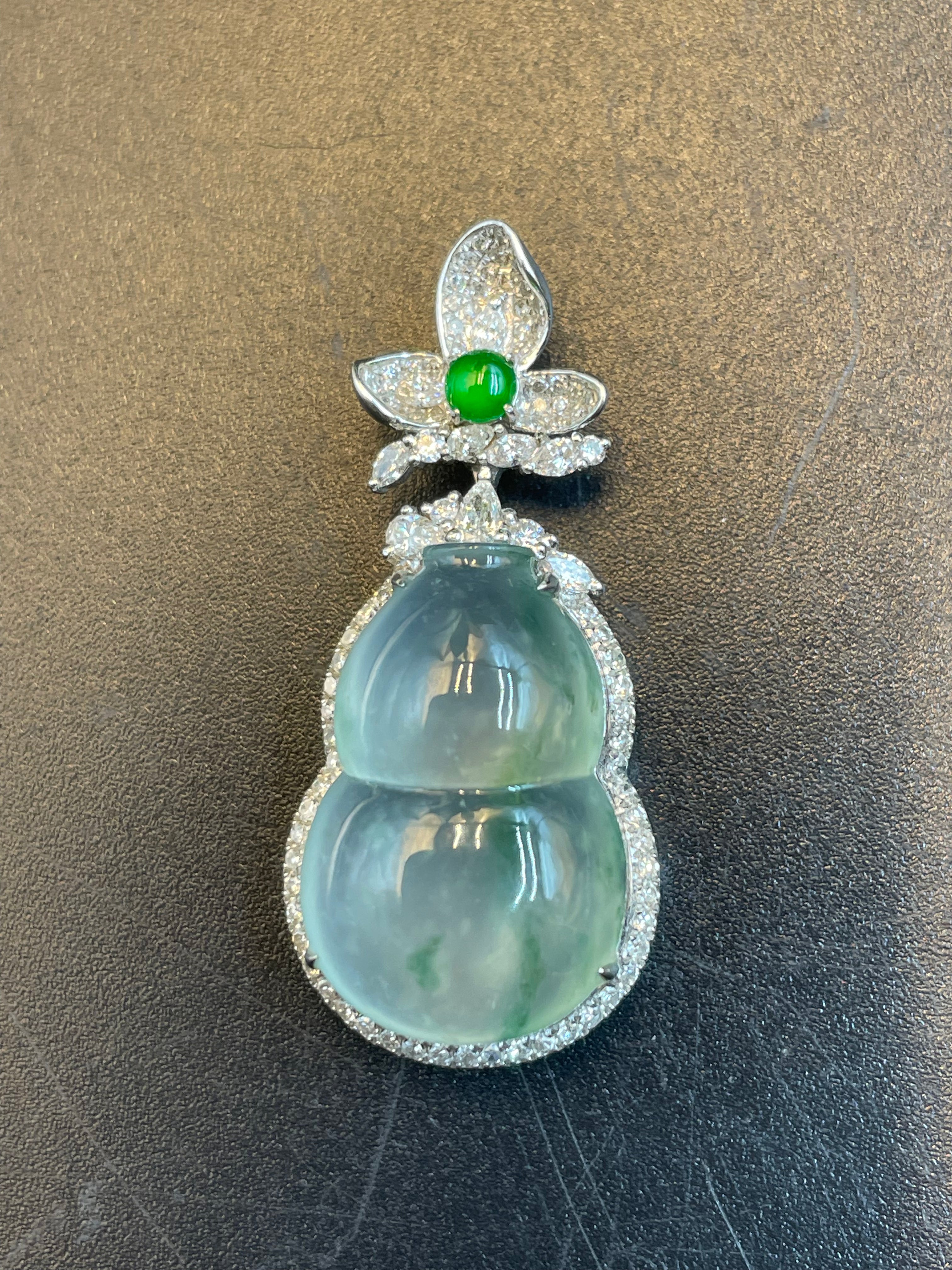 天然翡翠冰飘花福祿吊墜