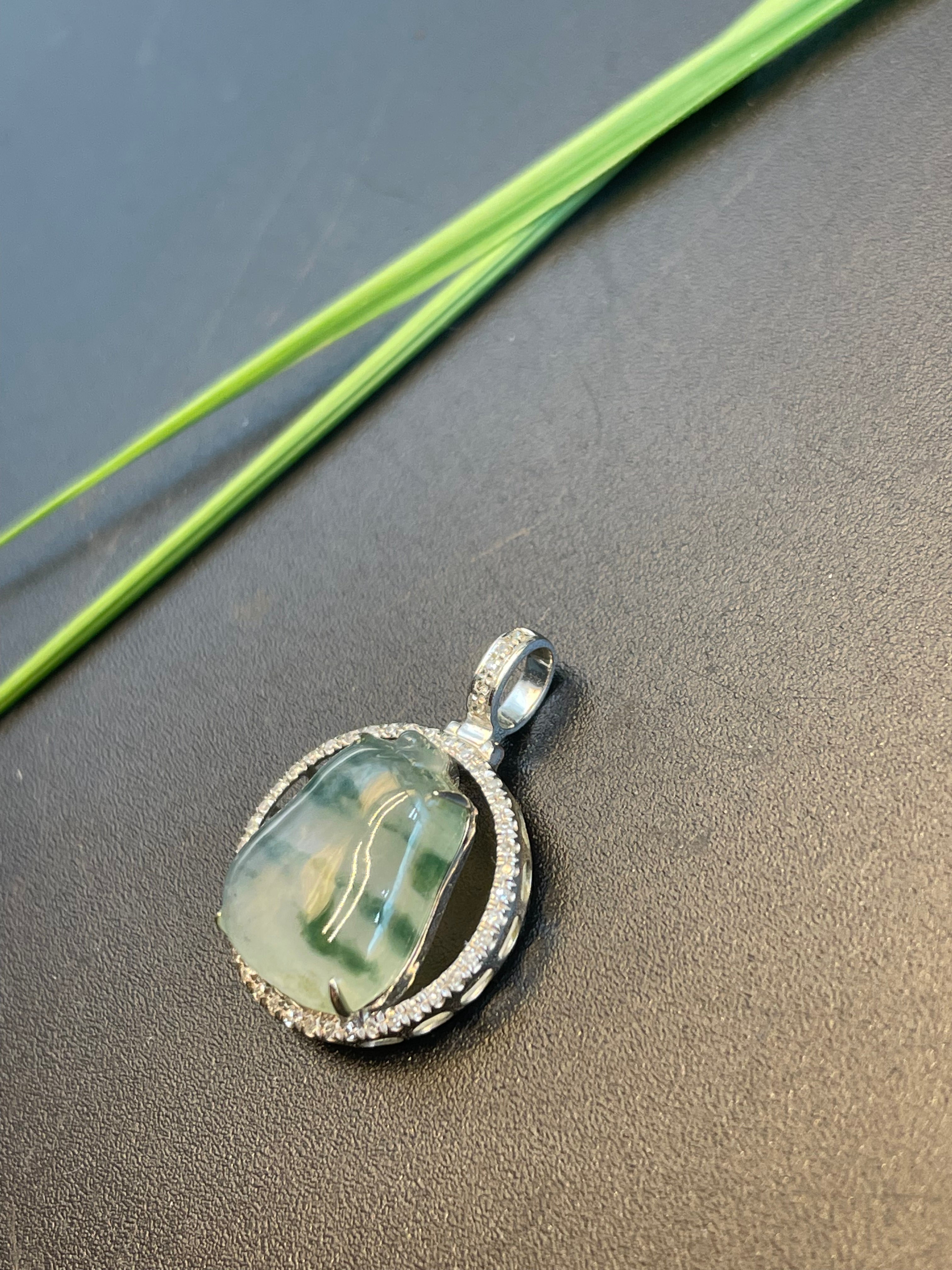 緬甸天然翡翠飄綠福瓜吊墜