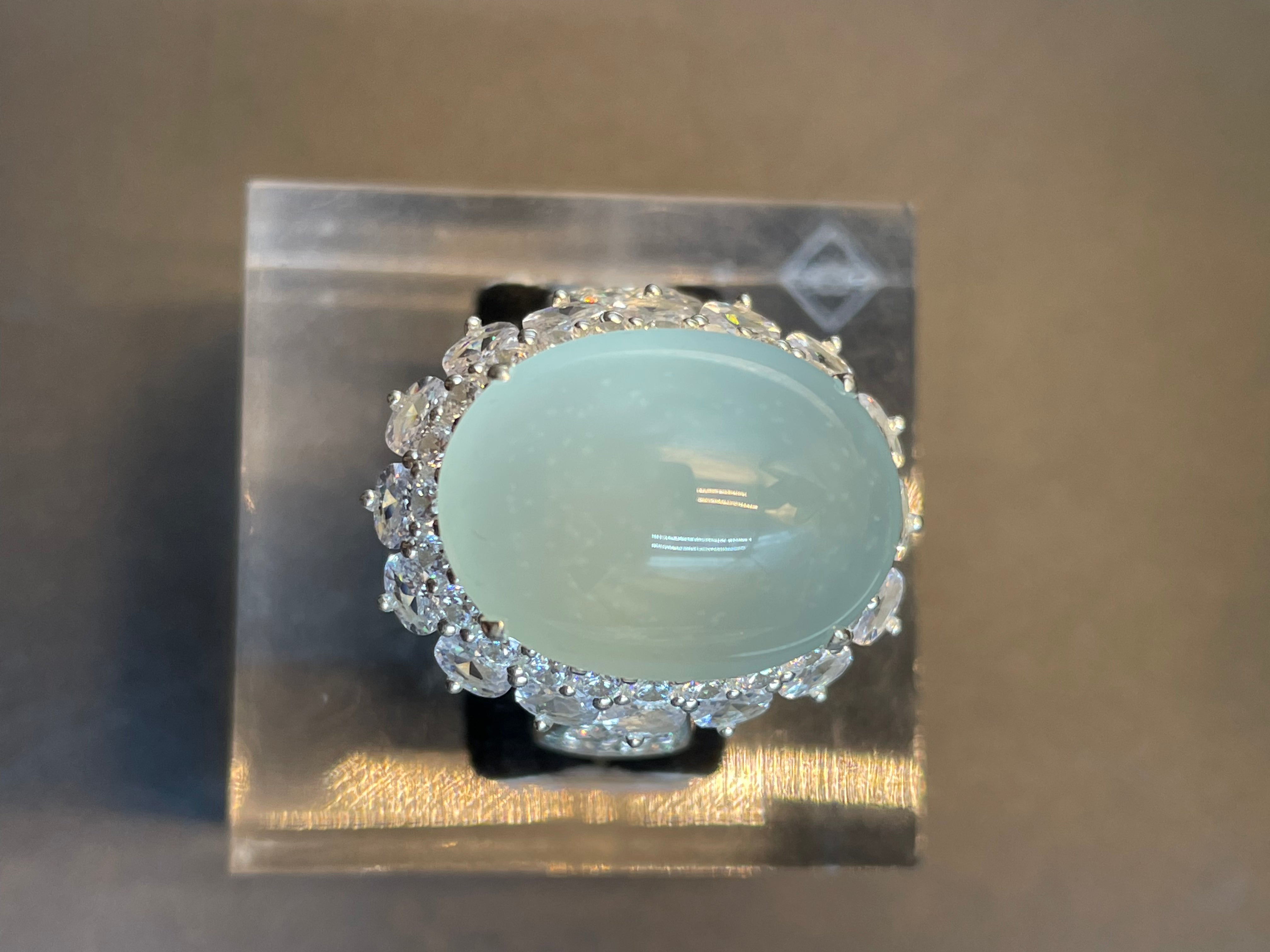 緬甸天然翡翠冰晴藍大蛋面戒指