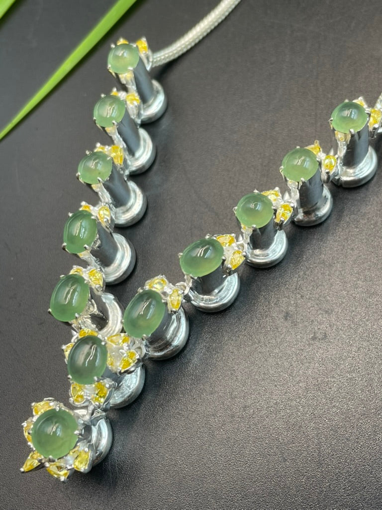 緬甸天然翡翠冰晴蛋面吊墜項鍊