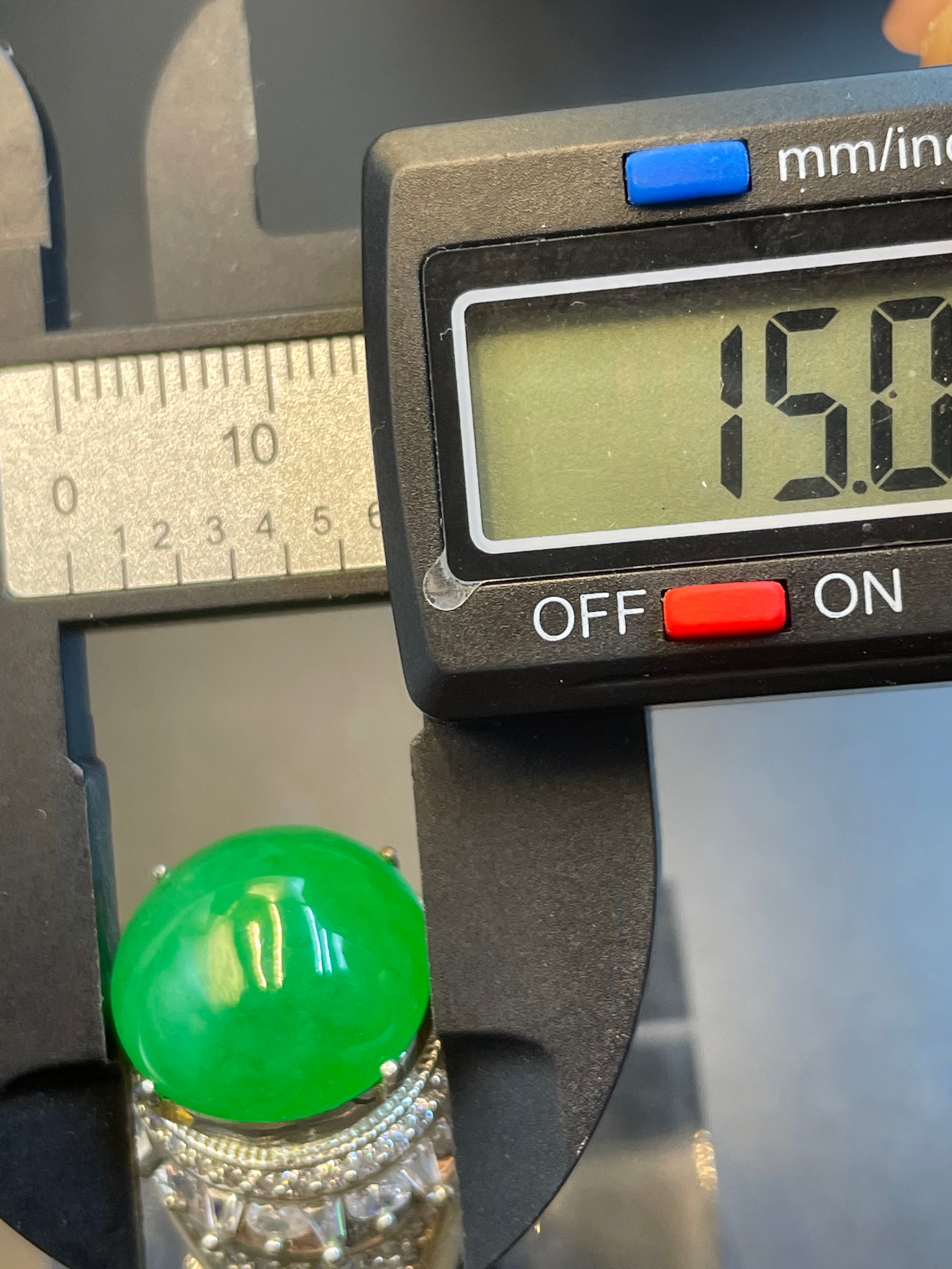 緬甸天然翡翠陽綠正圓蛋面戒指