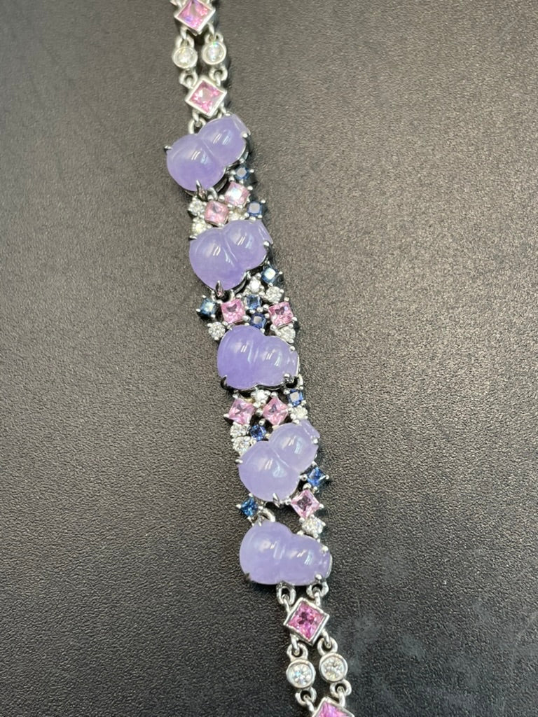 緬甸天然翡翠 紫羅蘭葫蘆/福祿蛋面手鏈 18k金鑲嵌伴鉆