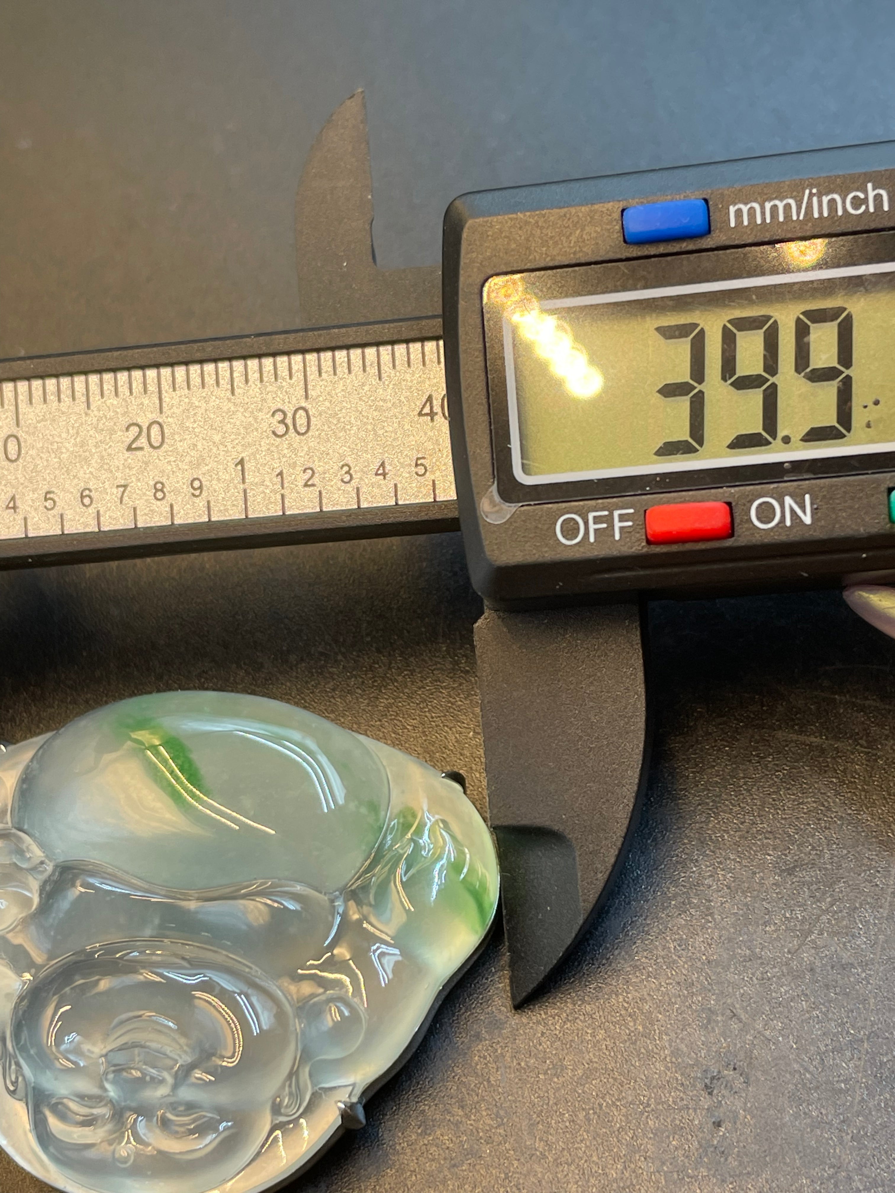 天然翡翠冰飄綠花彌勒吊墜