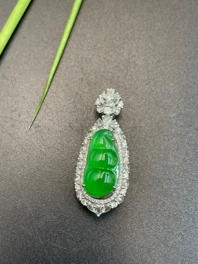 天然緬甸翡翠陽綠福豆吊墜