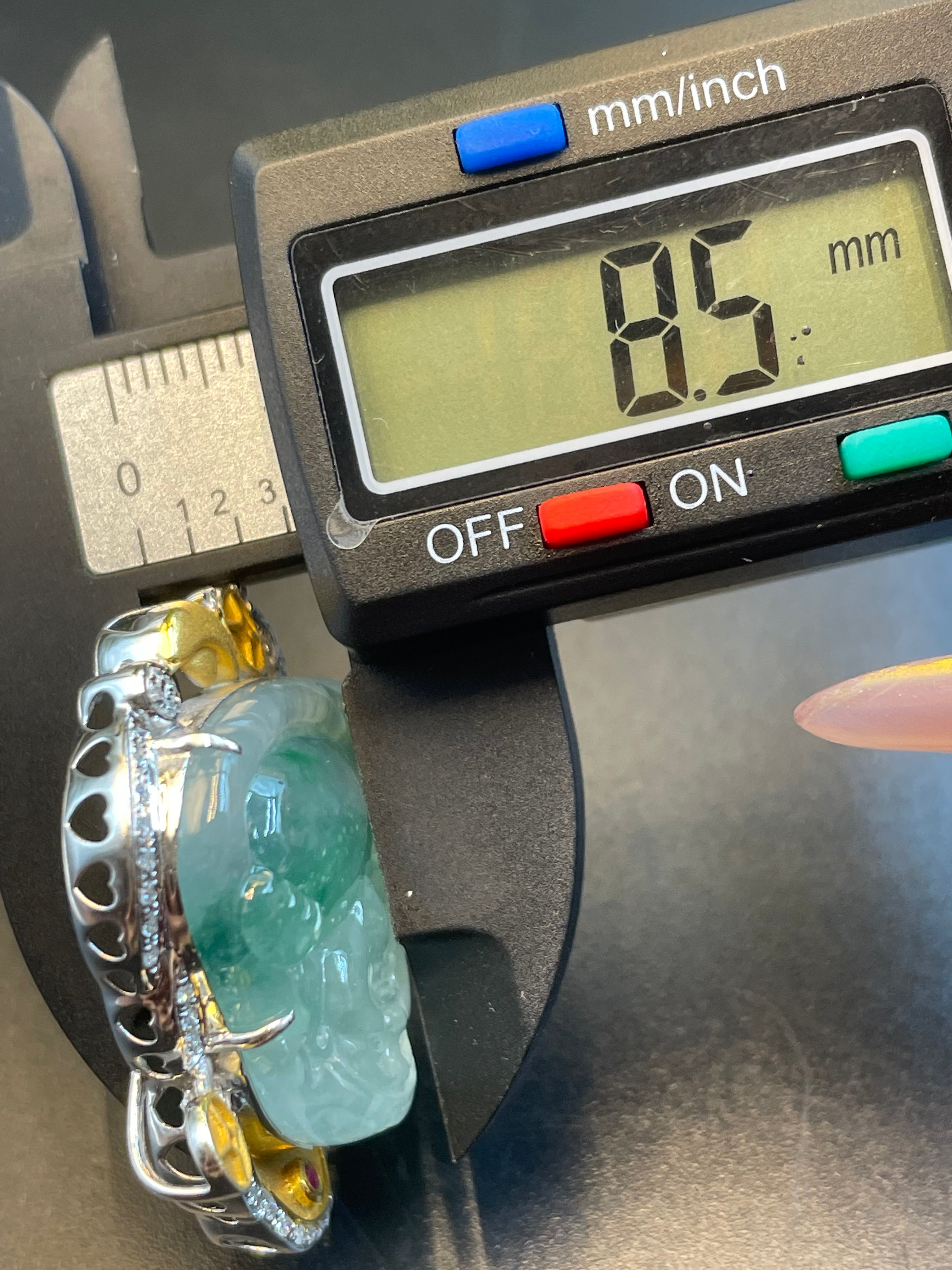 天然翡翠冰漂綠花招財彌勒吊墜