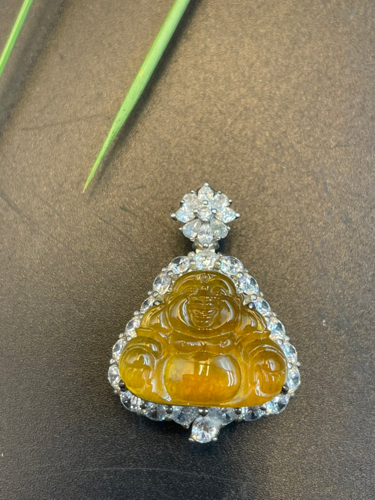 緬甸天然翡翠黃翡彌勒吊墜