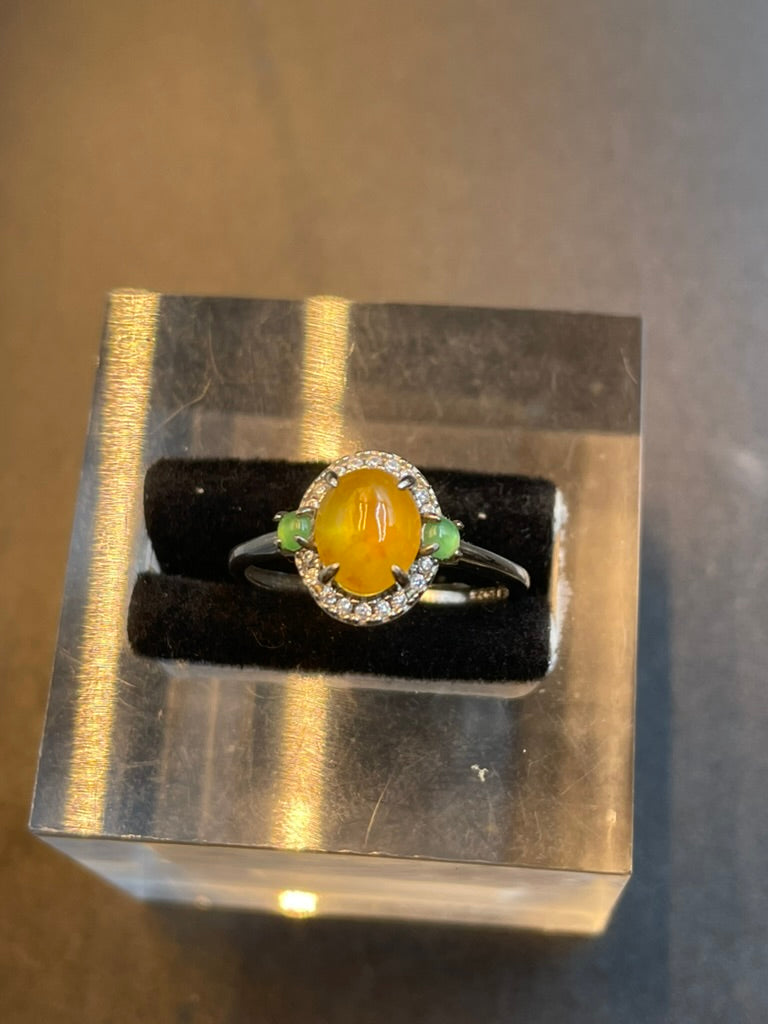 緬甸天然翡翠冰黃/黃翡/冰種蛋面戒指/簡約/設計/禮物