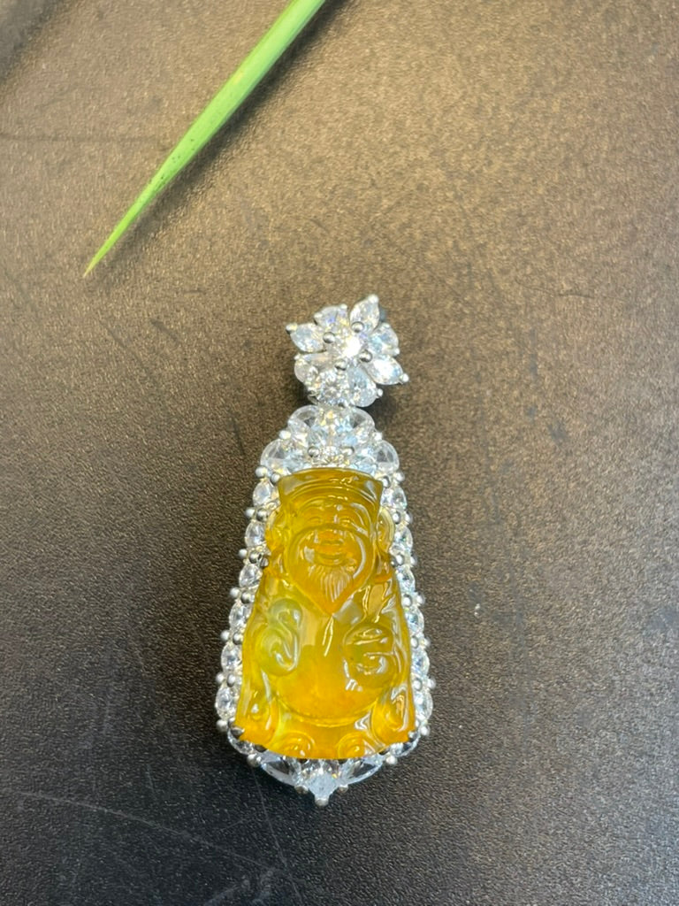 緬甸天然翡翠黃翡財神吊墜