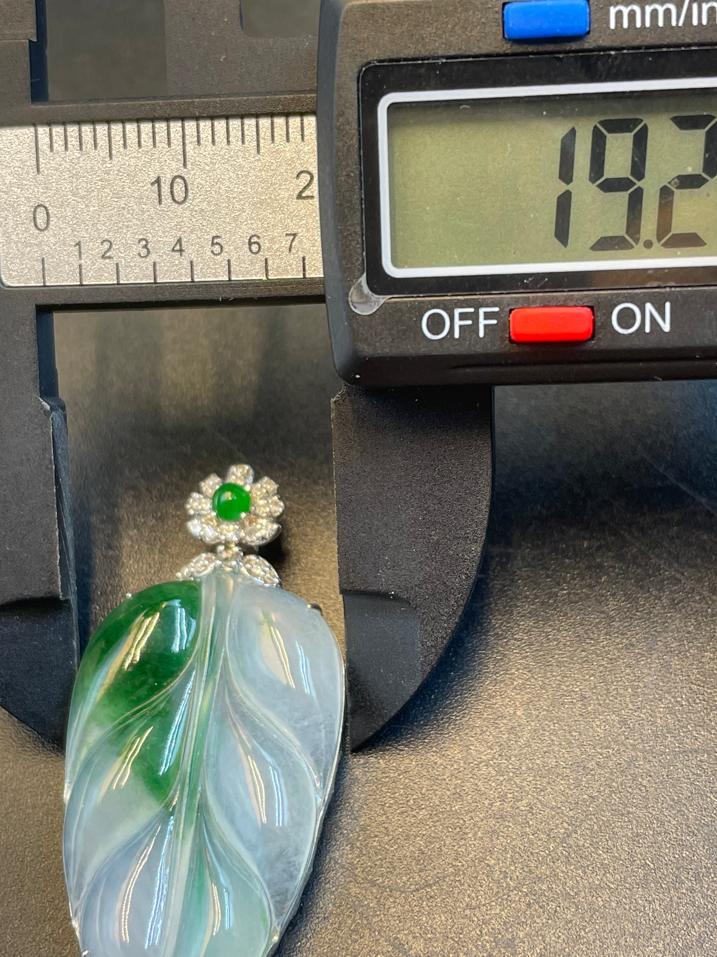 緬甸天然翡翠冰飄花葉子/金枝玉葉吊墜