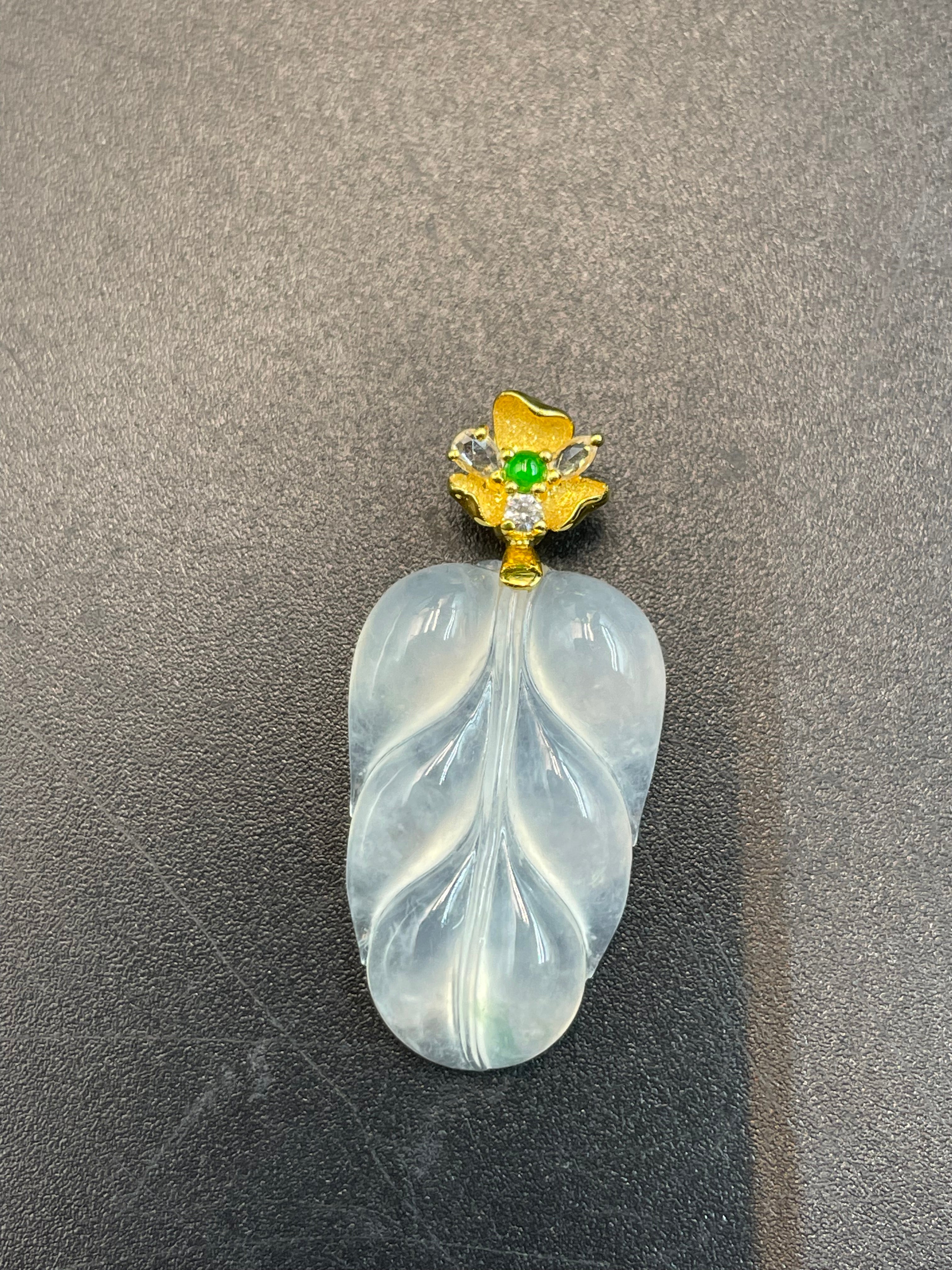 緬甸天然翡翠金枝玉葉吊墜