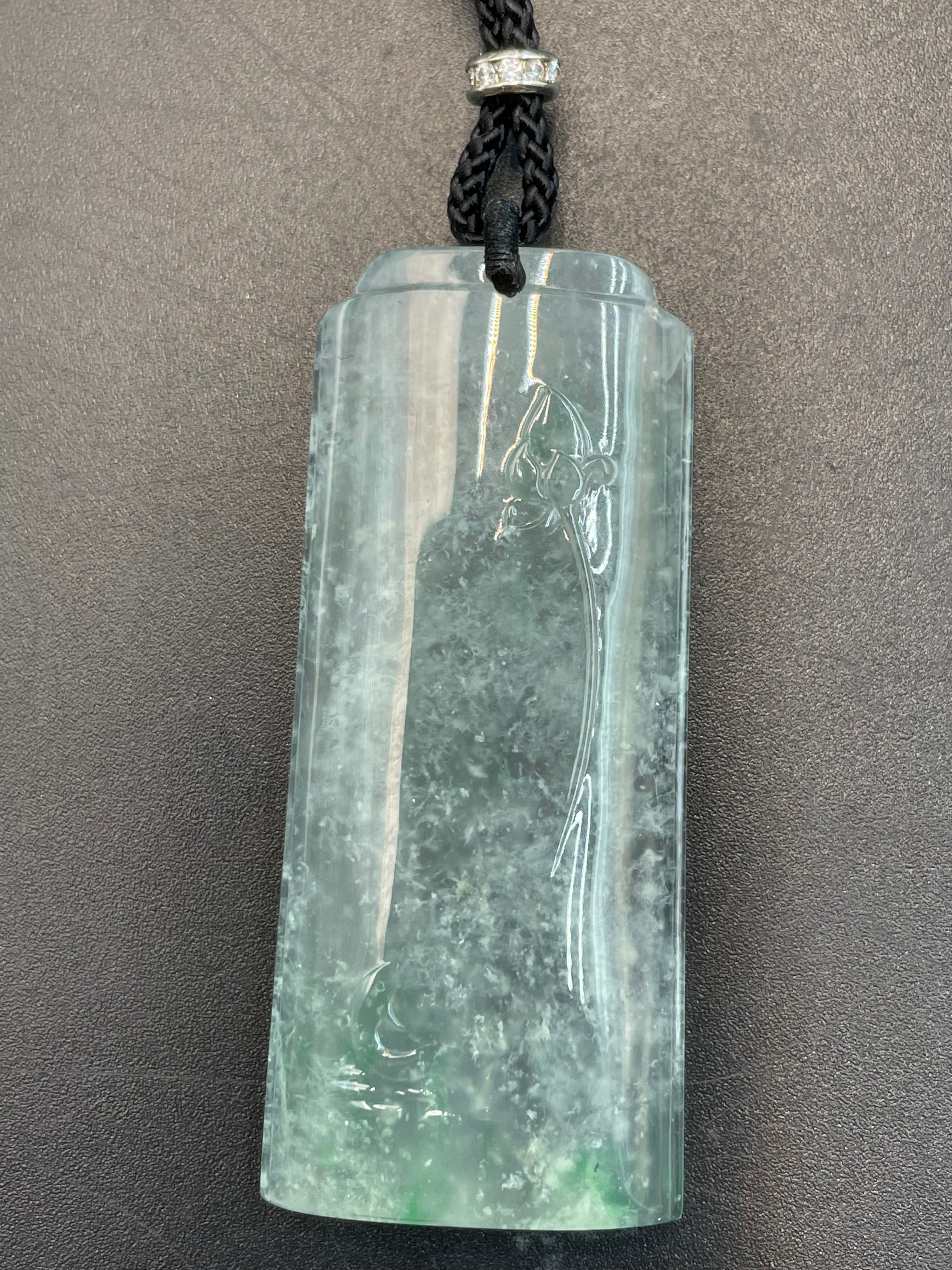 緬甸天然翡翠冰種魚戲蓮吊墜