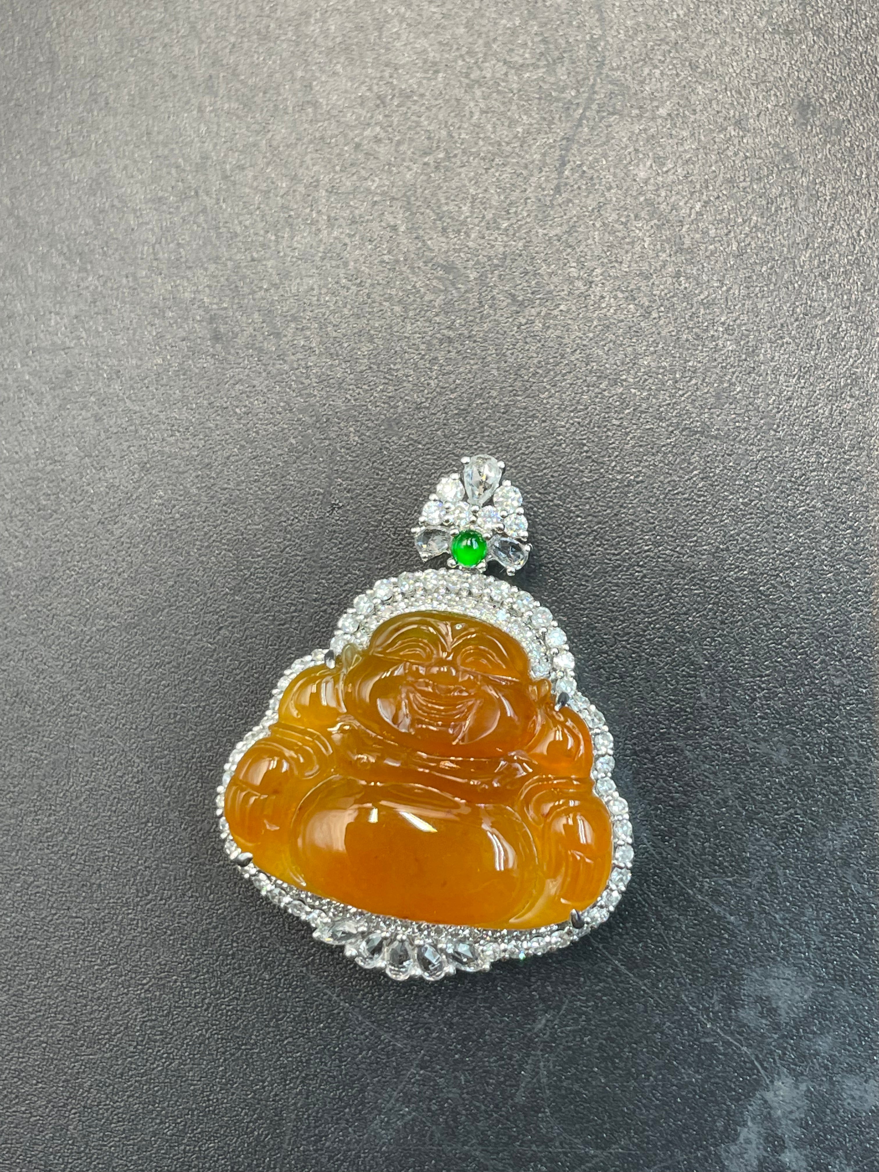 緬甸天然翡翠黃翡彌勒吊墜