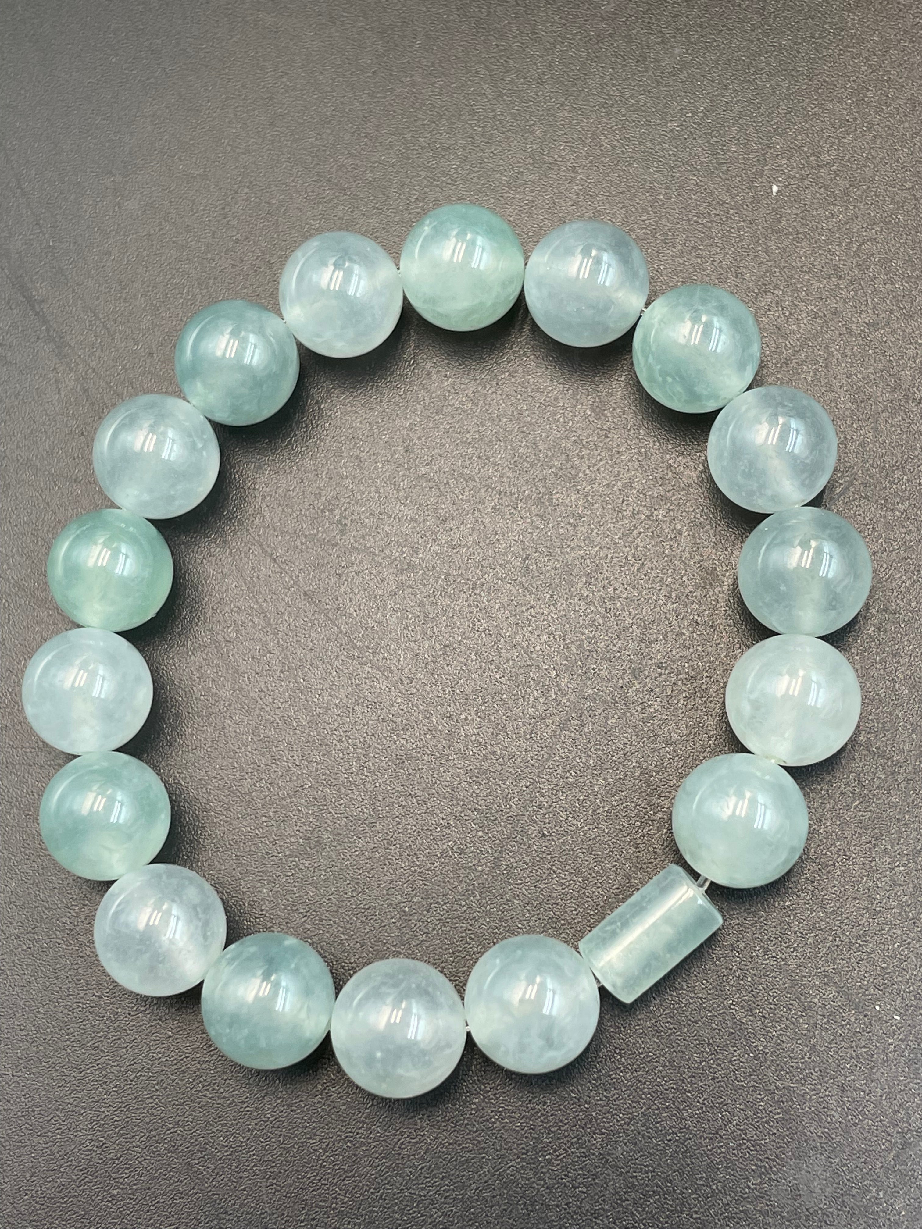 緬甸天然翡翠冰種冰藍圆珠路路通手串手链