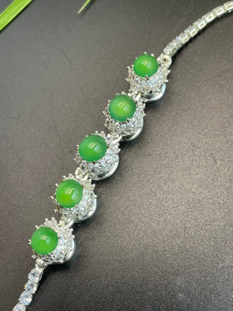 緬甸天然翡翠冰果綠蛋面手鏈
