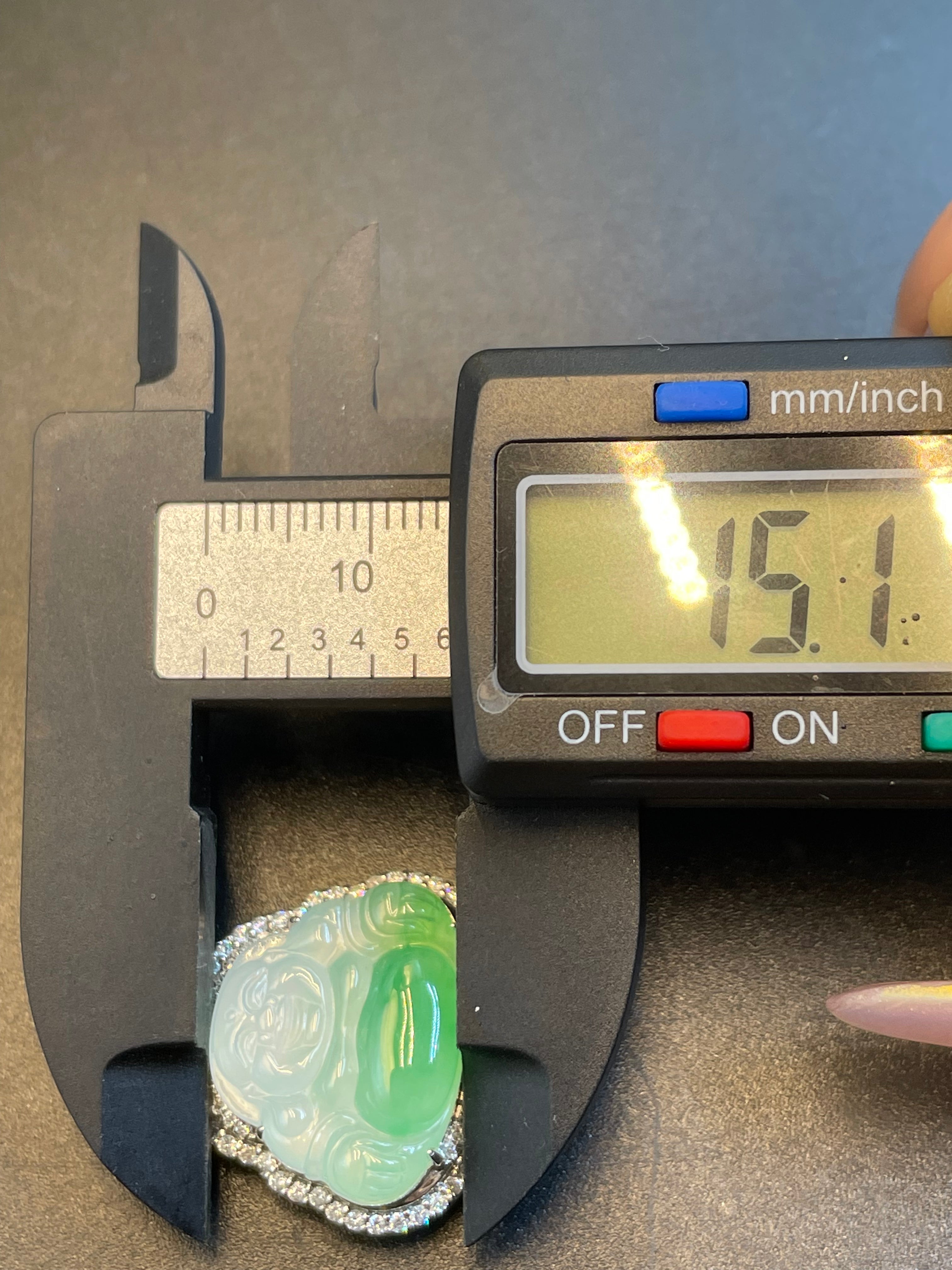 天然翡翠冰種飄綠花彌勒吊墜