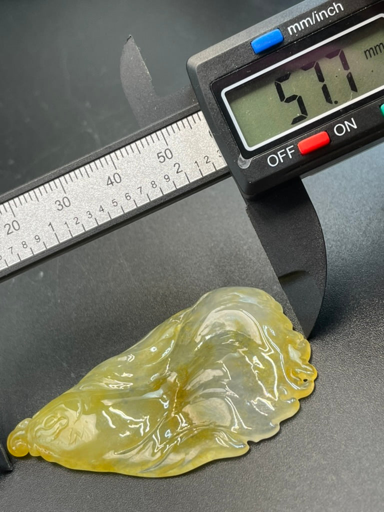 緬甸天然翡翠 冰黃翡金魚/金玉滿堂吊墜