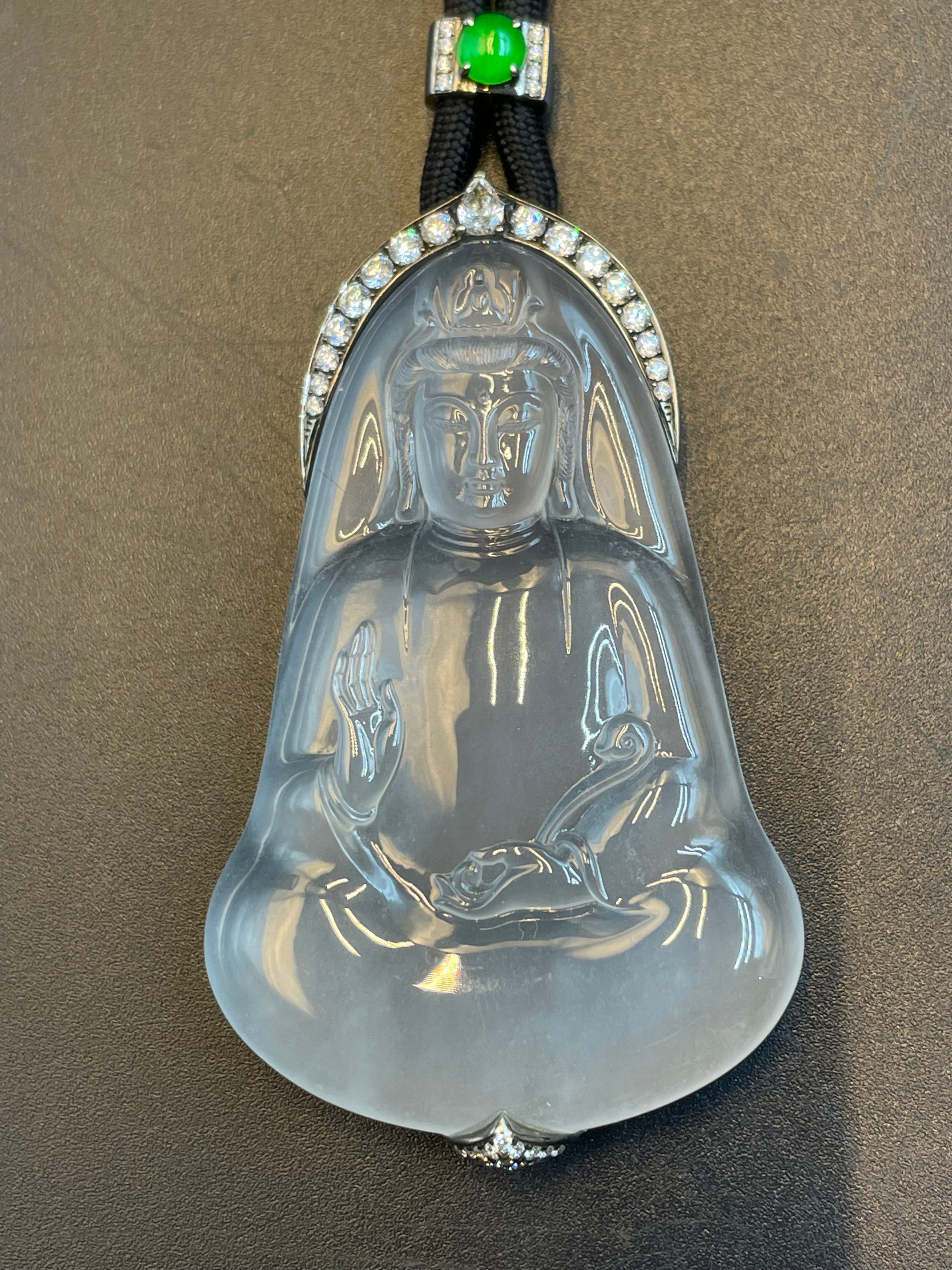 天然翡翠白冰觀音吊墜