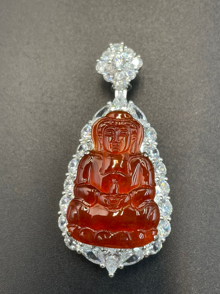 天然翡翠冰紅翡觀音吊墜