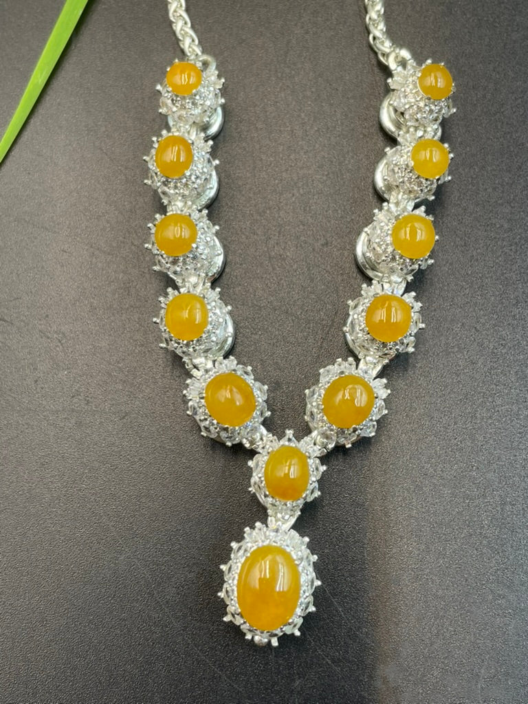 緬甸天然翡翠黃翡蛋面吊墜項鍊