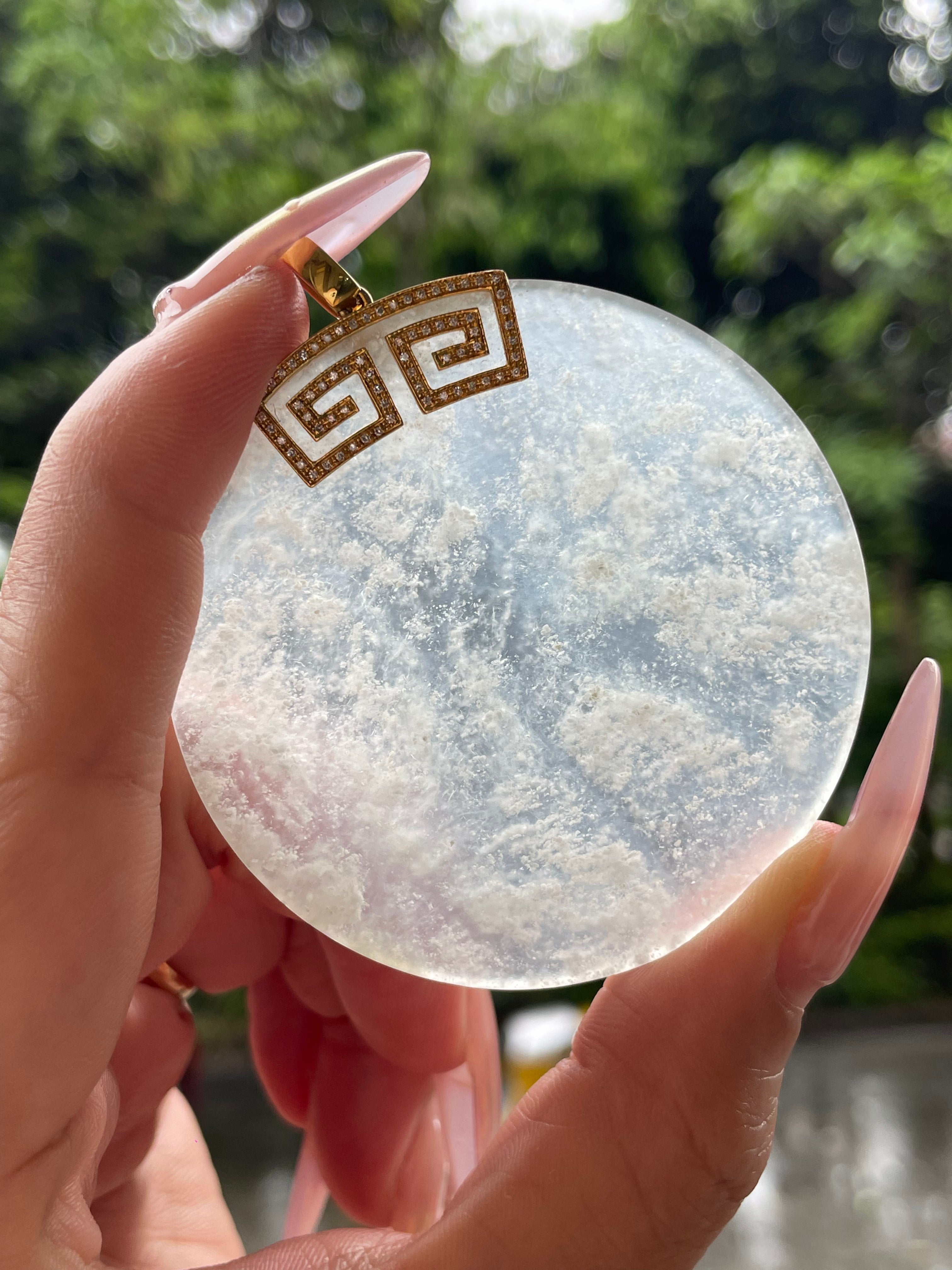 緬甸天然翡翠冰種無事圓牌吊墜