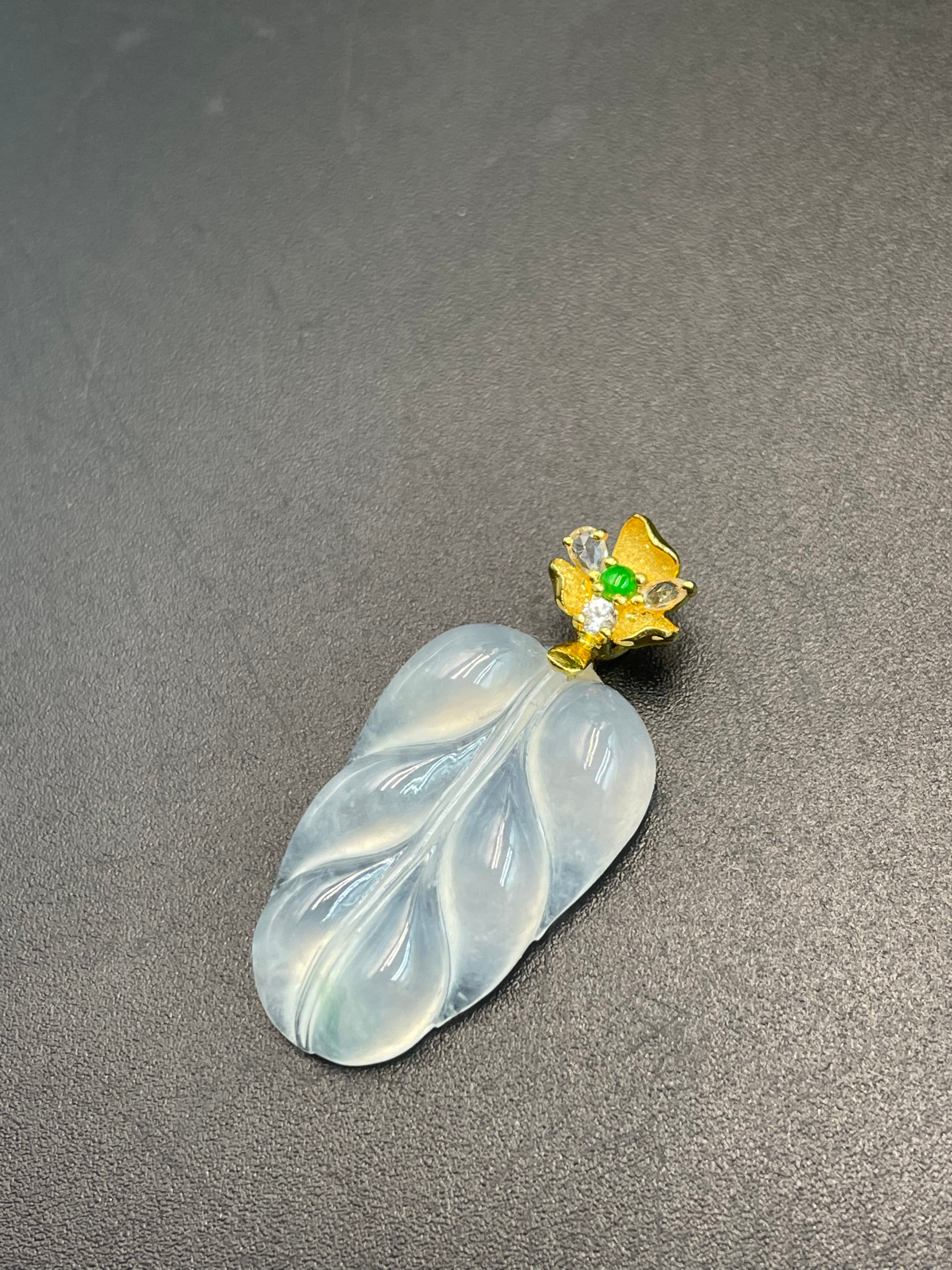 緬甸天然翡翠金枝玉葉吊墜