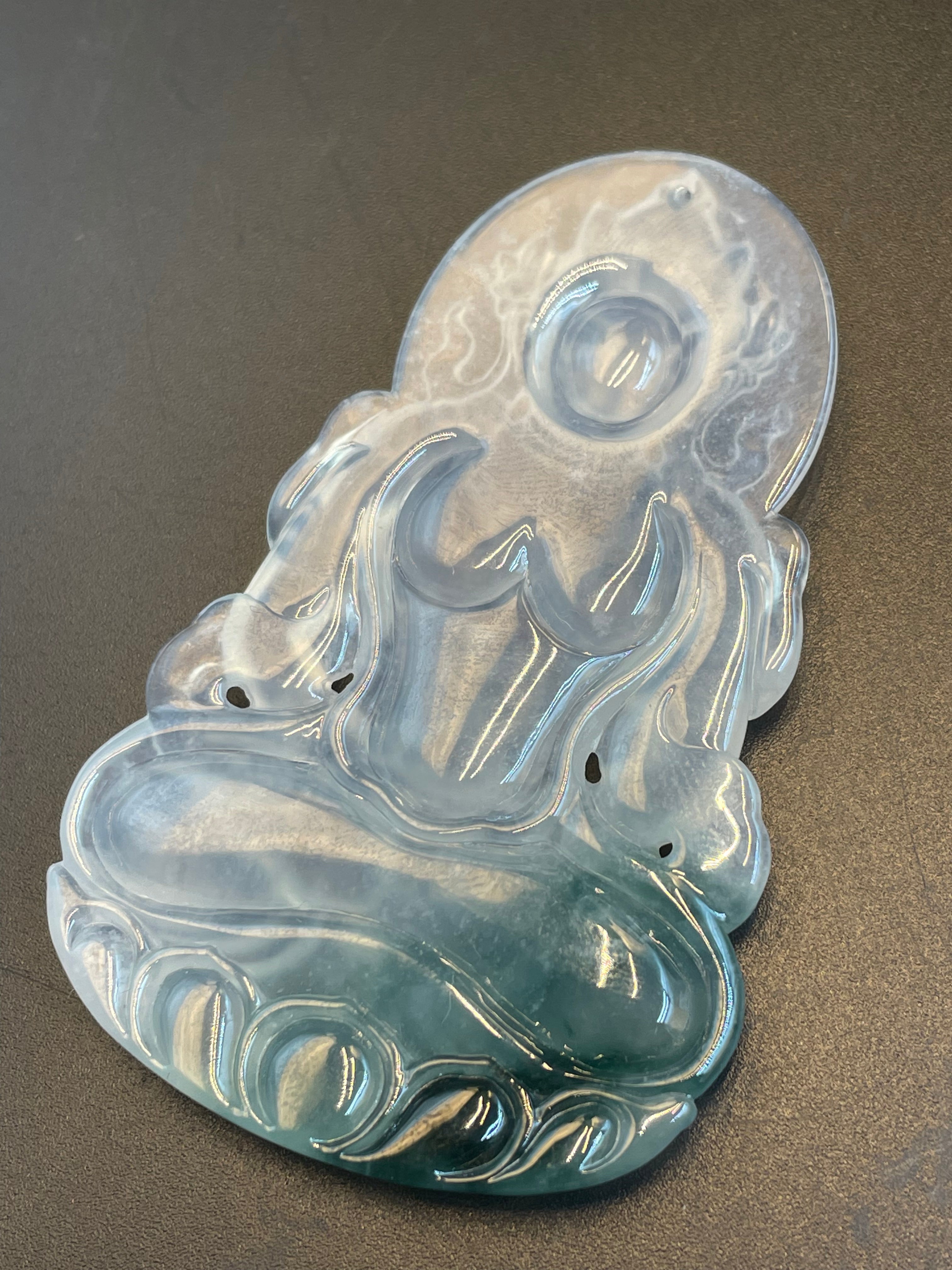 緬甸天然翡翠冰種飄花大觀音吊墜