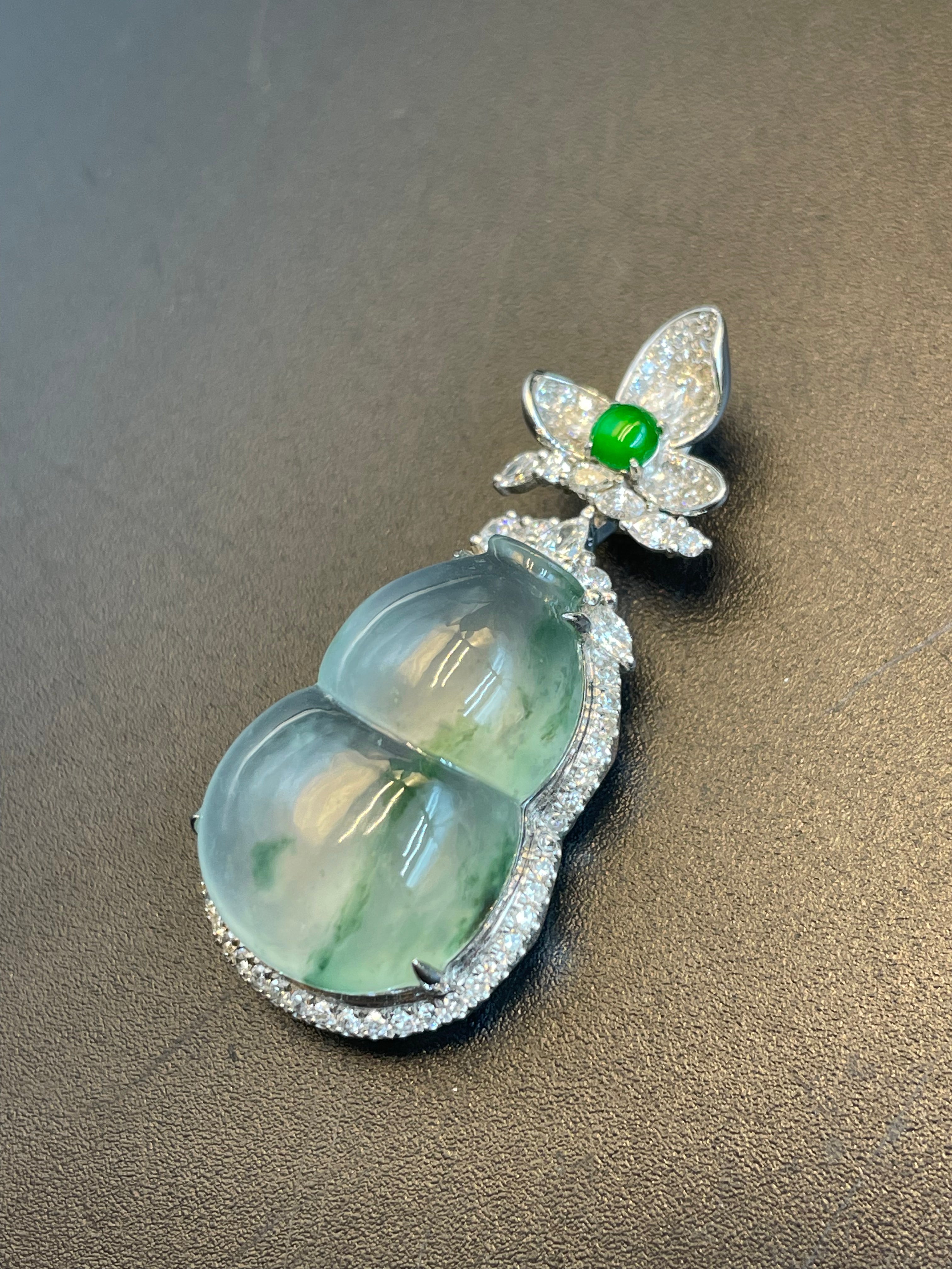 天然翡翠冰飘花福祿吊墜