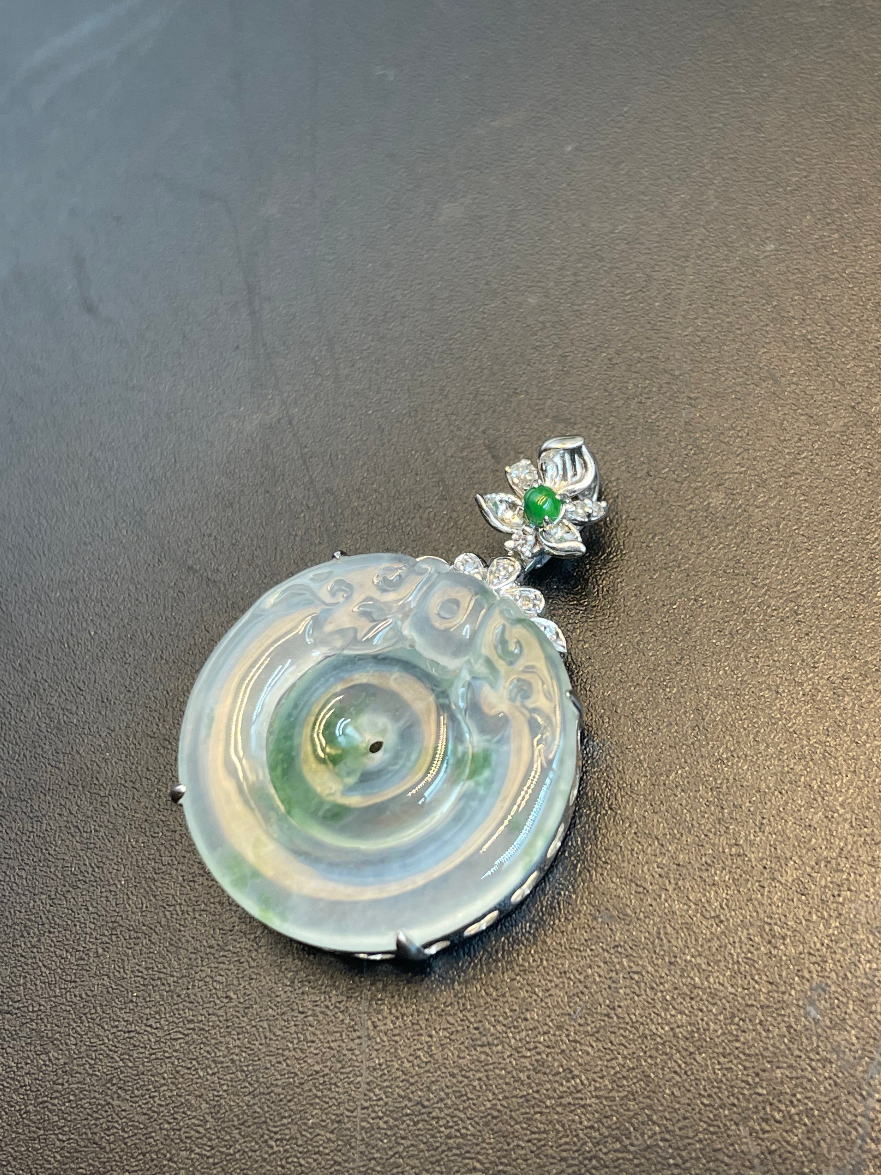 天然翡翠冰種仿古平安扣吊墜